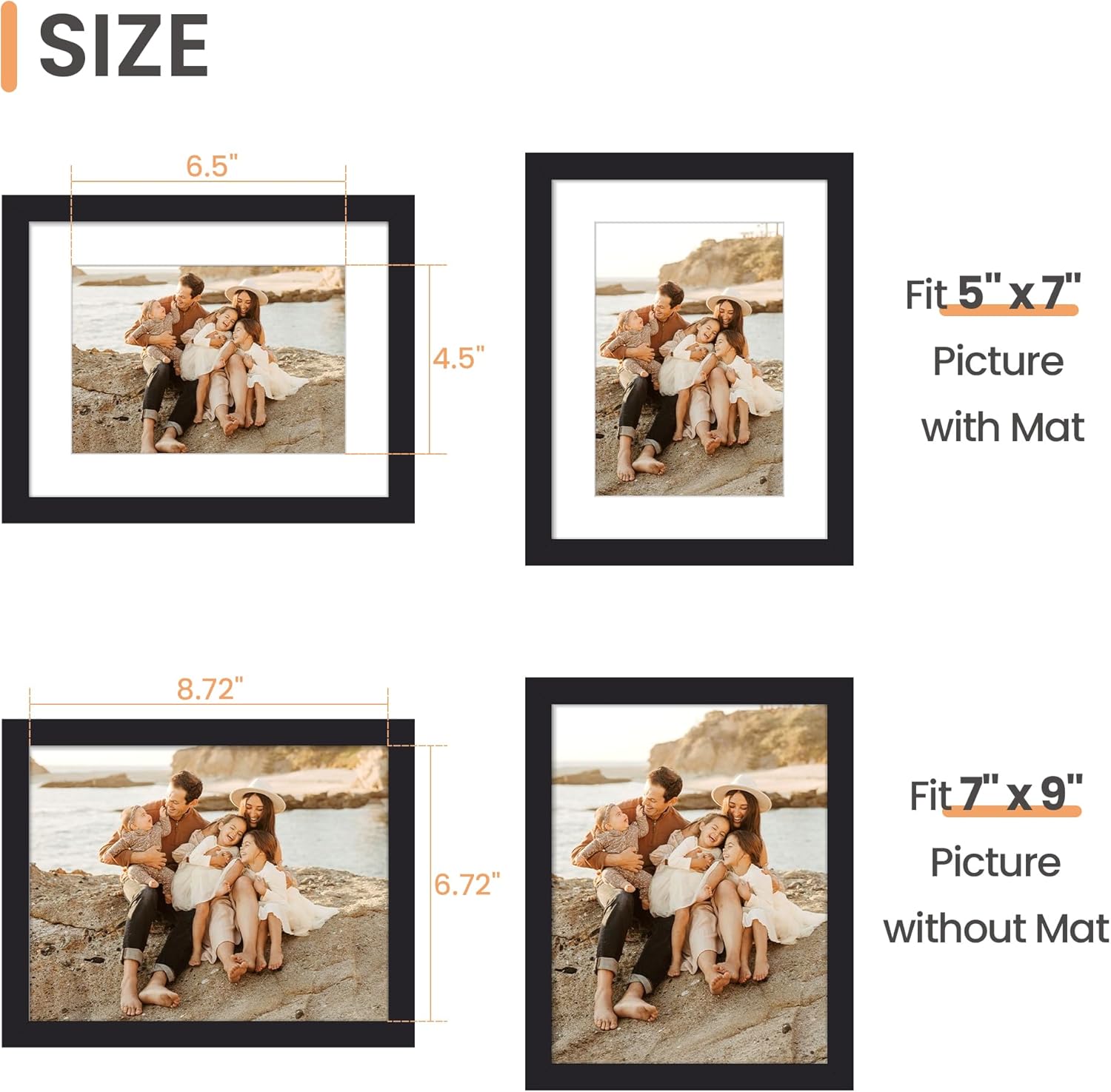 Thumbnail 2 de upsimples 7 x 9-Inch Picture Frame (Black) for 5 x 7 Photos With Mat or 7 x 9 Without Mat