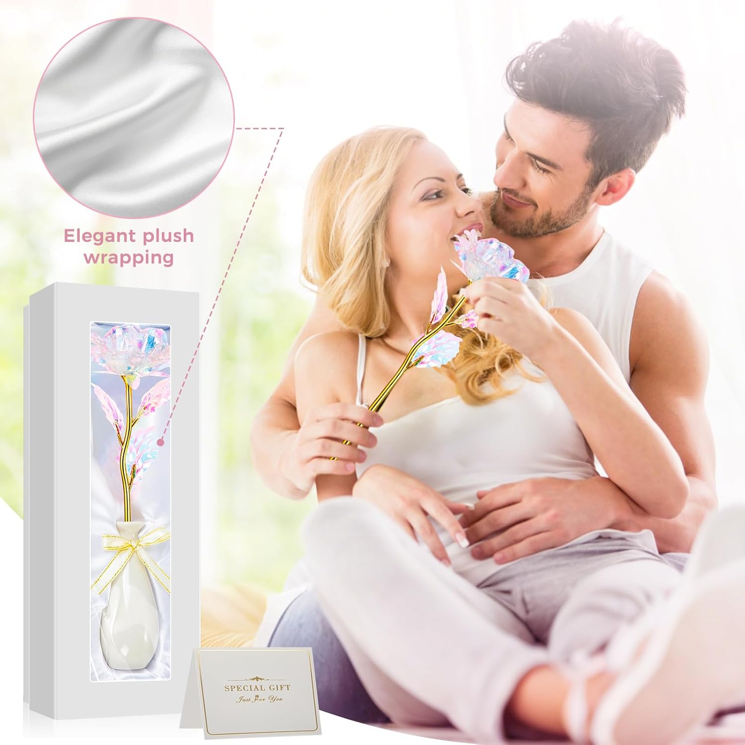 Thumbnail 1 de Ruibinlee Rose Éternelle Galaxy Or avec Vase – Cadeau pour la Fête des Mères et les occasions spéciales
