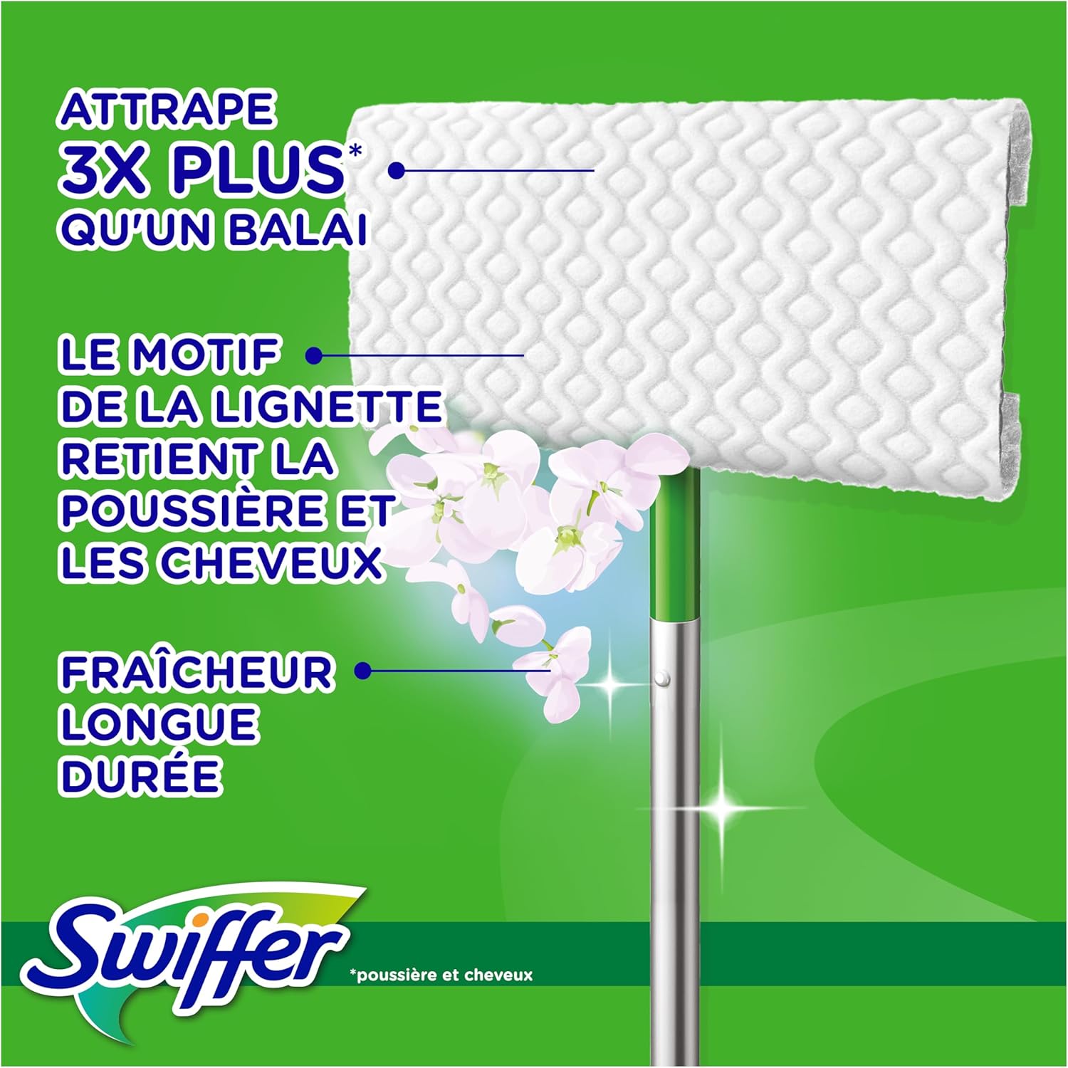 Detalle de Lingettes Swiffer pour balai attrape-poussière – 216 lingettes sèches parfum Febreze