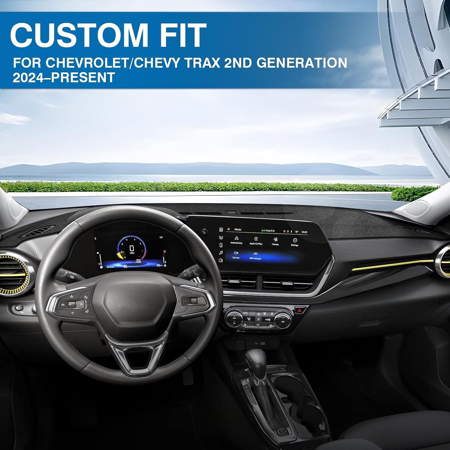 Detalle de KUST Black Dash Cover Custom Fit for 2024–2026 Chevrolet Chevy Trax Polyester Dashboard Mat