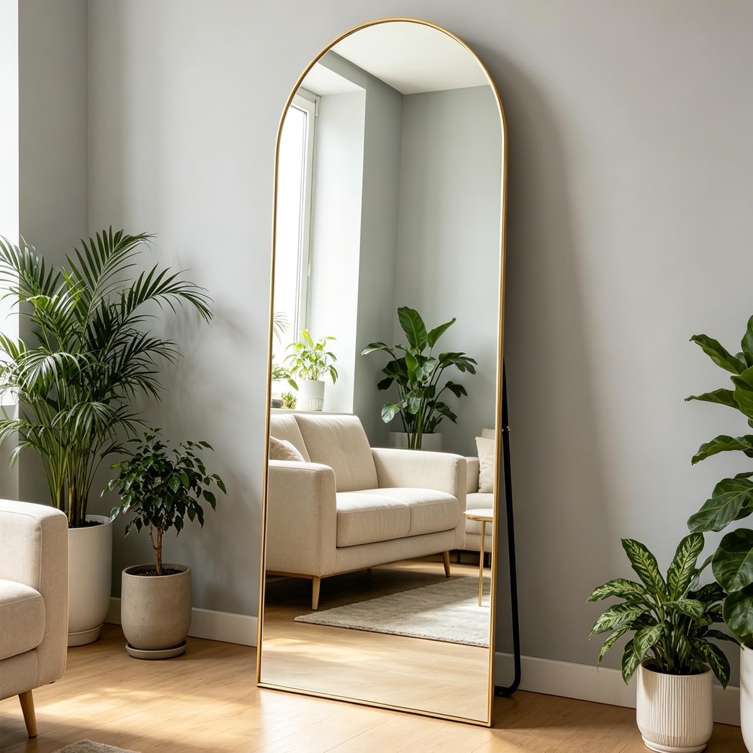 Detalle de NEUWEABY 56" x 21" Arched Full-Length Floor Mirror, Gold Frame