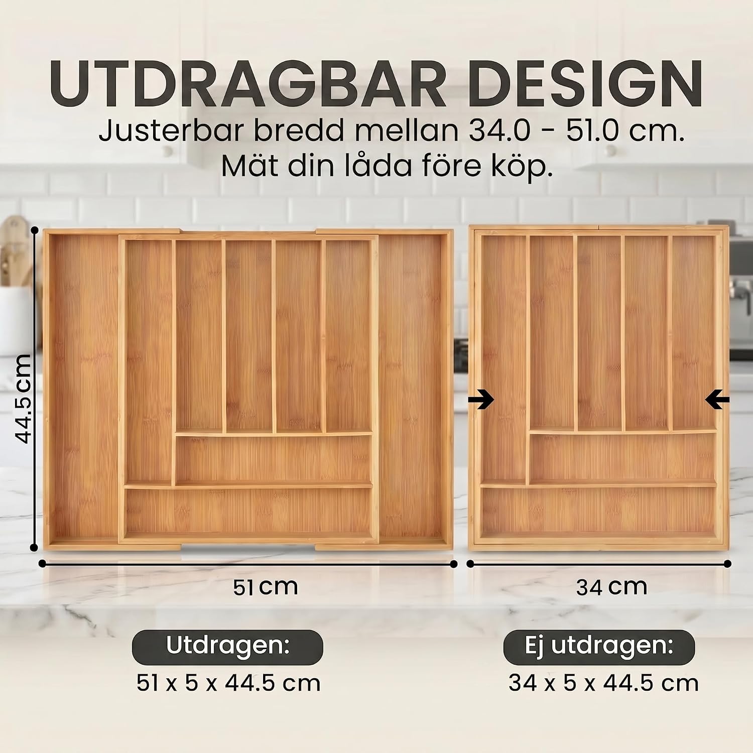 Detalle 2 de Dimono® utdragbar bestickinsats i bambu, 33,5–50 cm