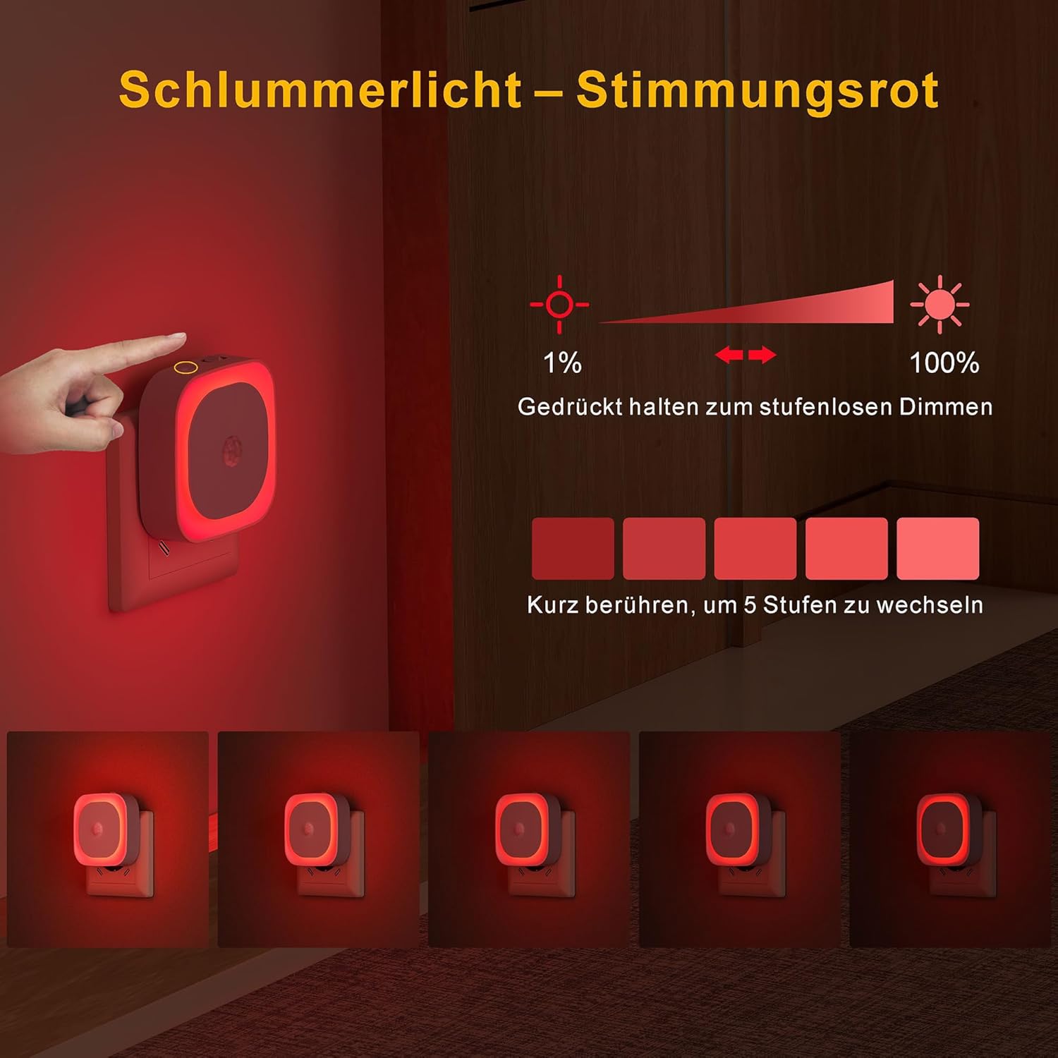 Thumbnail 4 de YUNLEX 2er-Set Nachtlicht-Steckdose mit Bewegungs- & Dämmerungssensor, 3 Sensormodi, dimmbar (rot)
