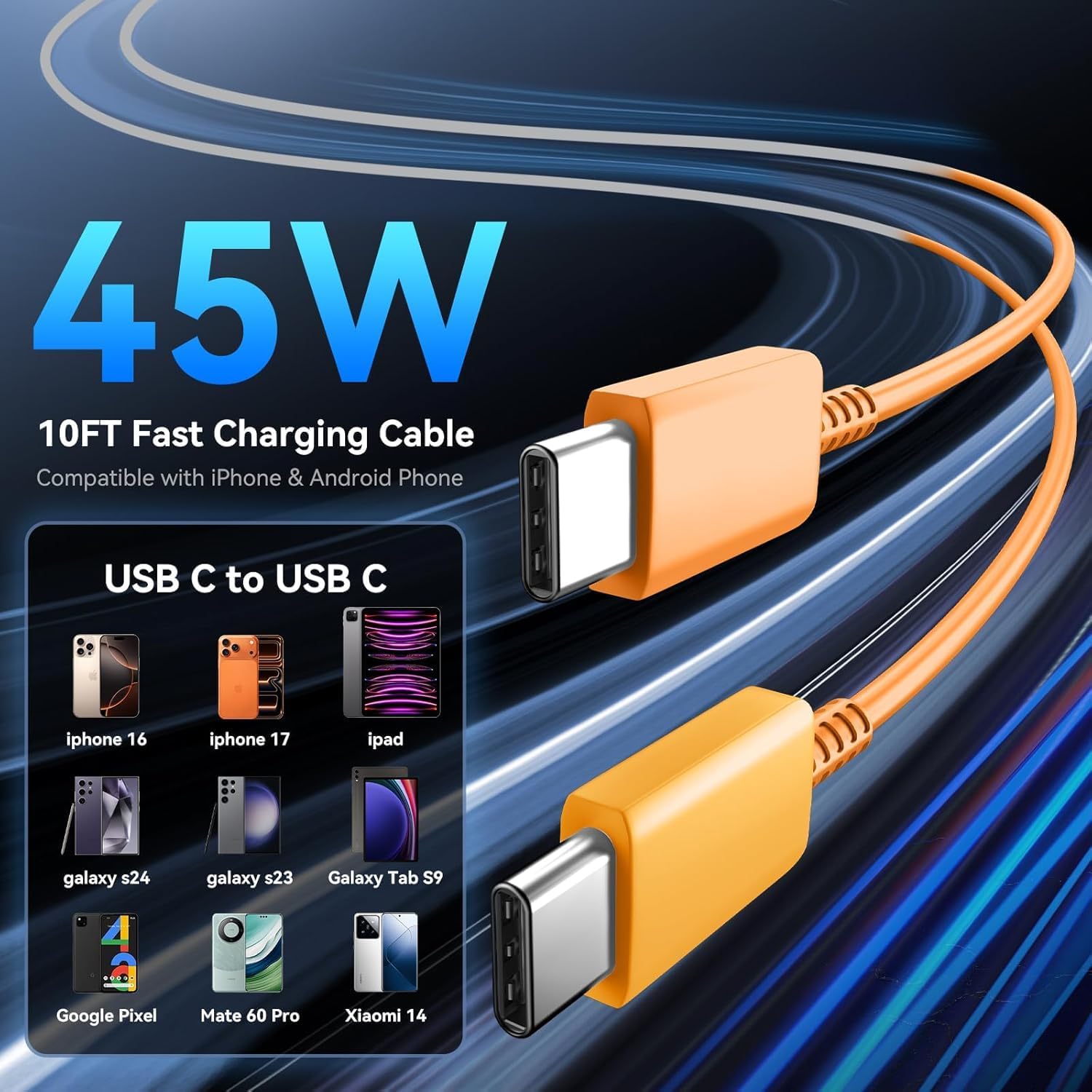 Thumbnail 4 de Phone 17 45W Dual USB-C Charger Block (with 10ft USB-C Cable, Fast Charging)