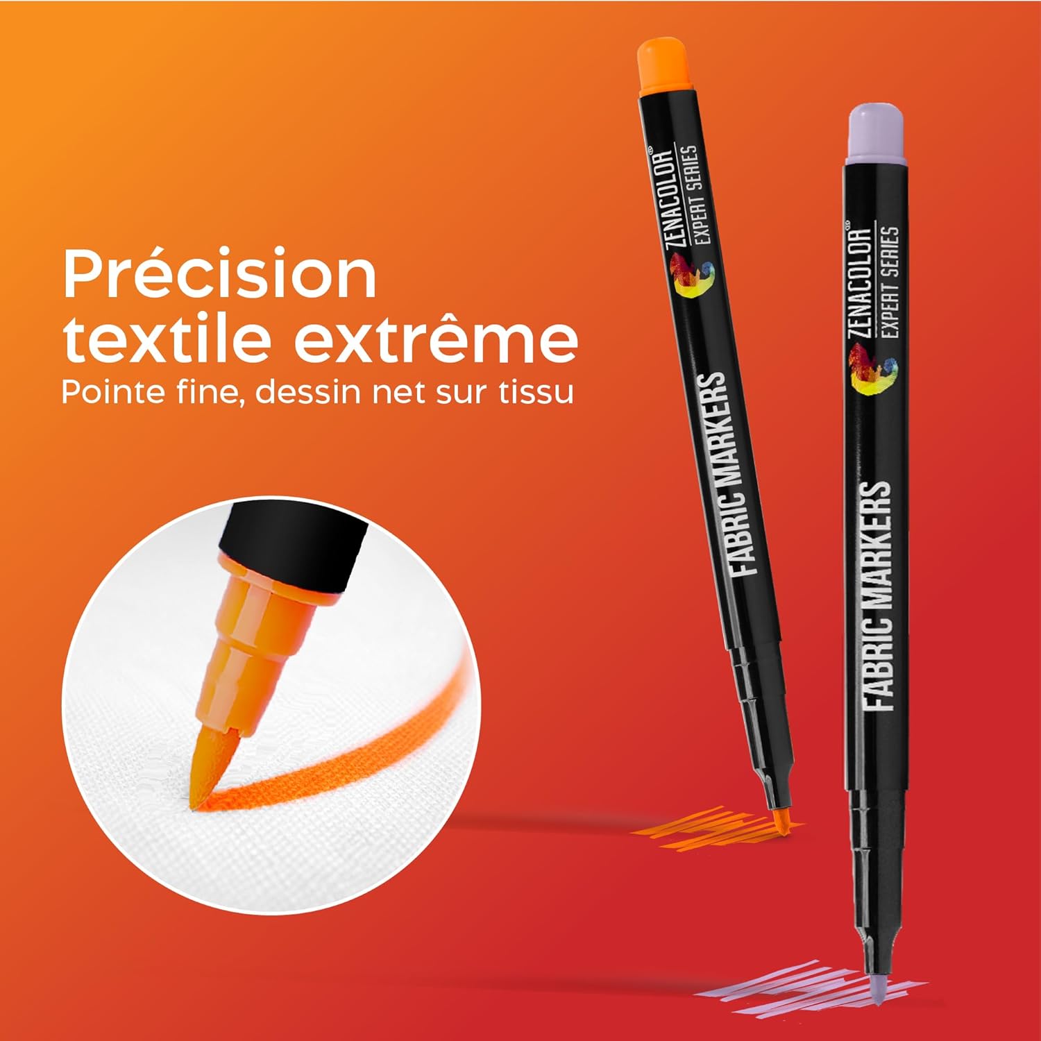 Detalle de Zenacolor 40 Marqueurs Textile et Tissu – Feutres textiles non toxiques, permanents et pointe fine