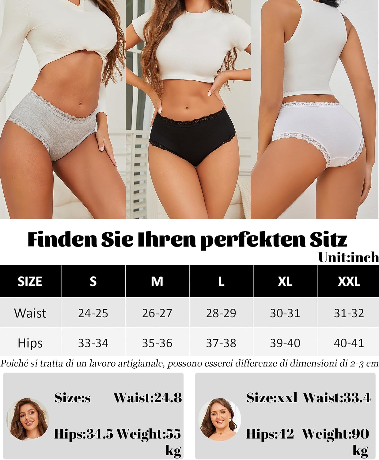 Detalle de ALL OF SHE confezione da 6 mutande donna in cotone (slip brasiliana in pizzo), vita media, traspiranti S-XXL