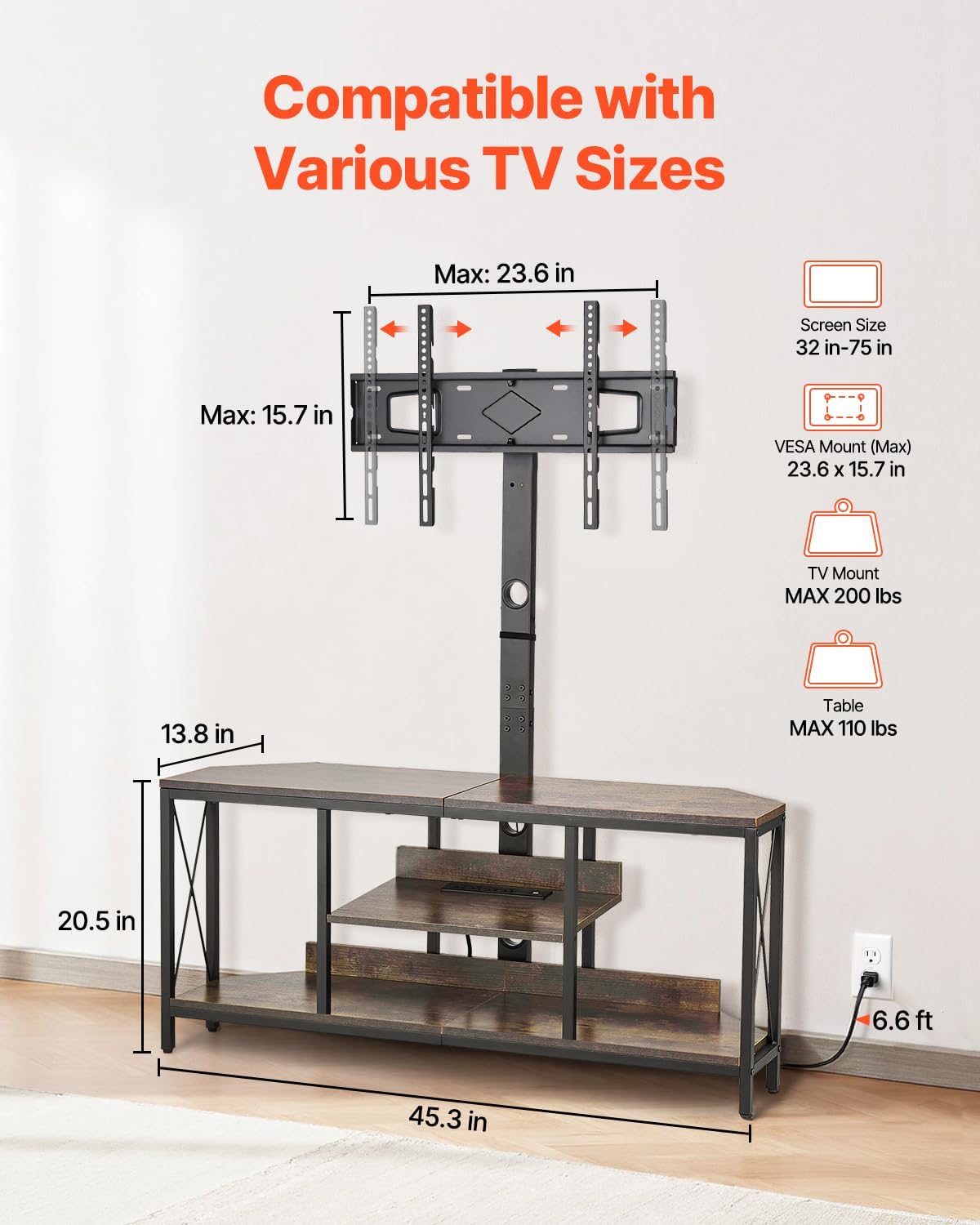 Detalle de VEVOR TV Stand with Mount, 45-Inch