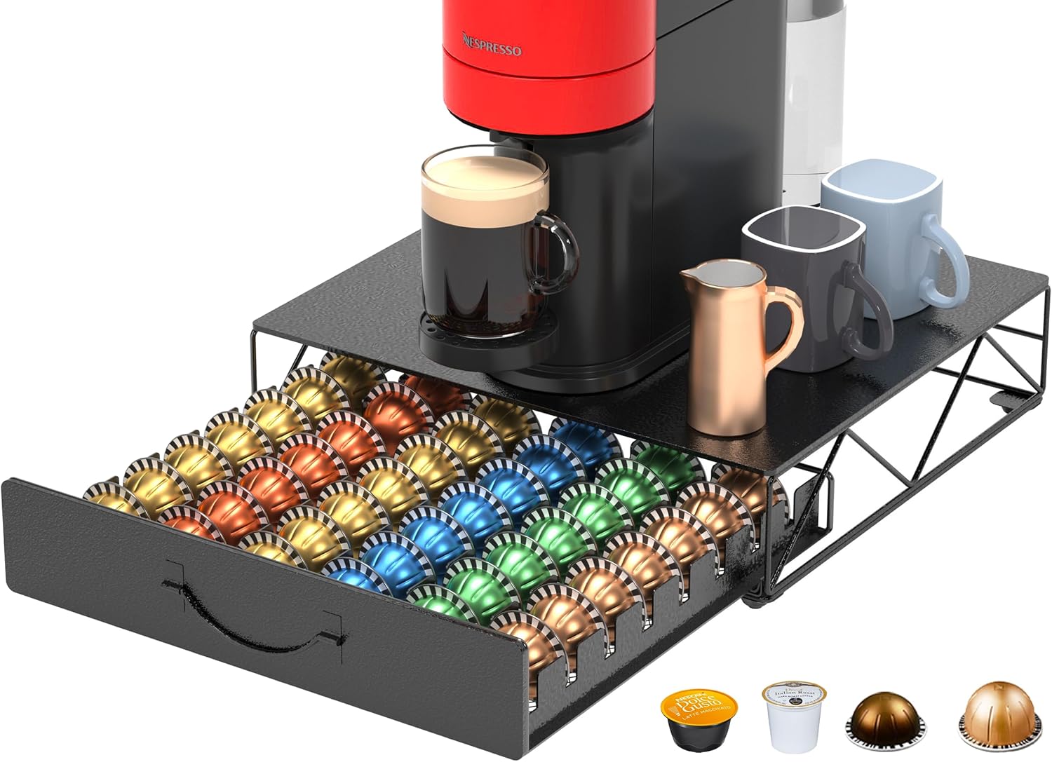 Detalle de HFHOME 1 metalen koffiecapsulehouder voor Nespresso Vertuo en Dolce Gusto