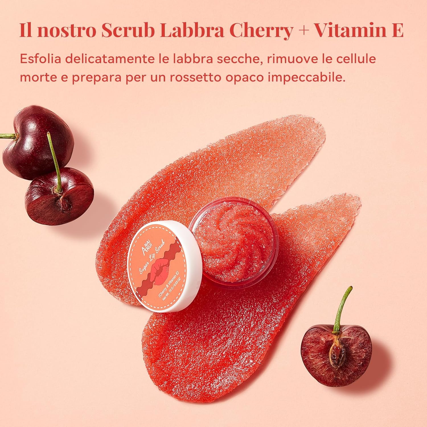 Detalle de ANAiRUi Set Glow Ciliegia: maschera labbra e peeling Cherry con Vitamina E
