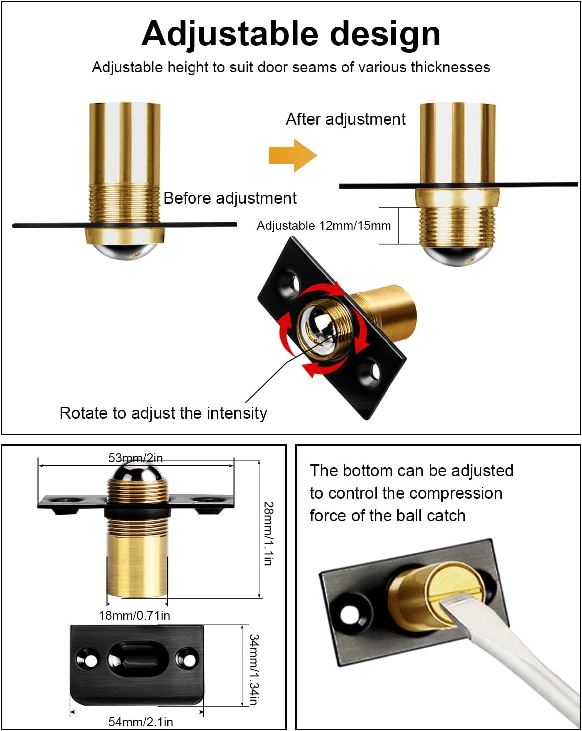 Thumbnail 1 de Jiayi Ball Door Latches for Internal Doors (4 Pack) – Adjustable Roller Ball Catch with Spring Bearing