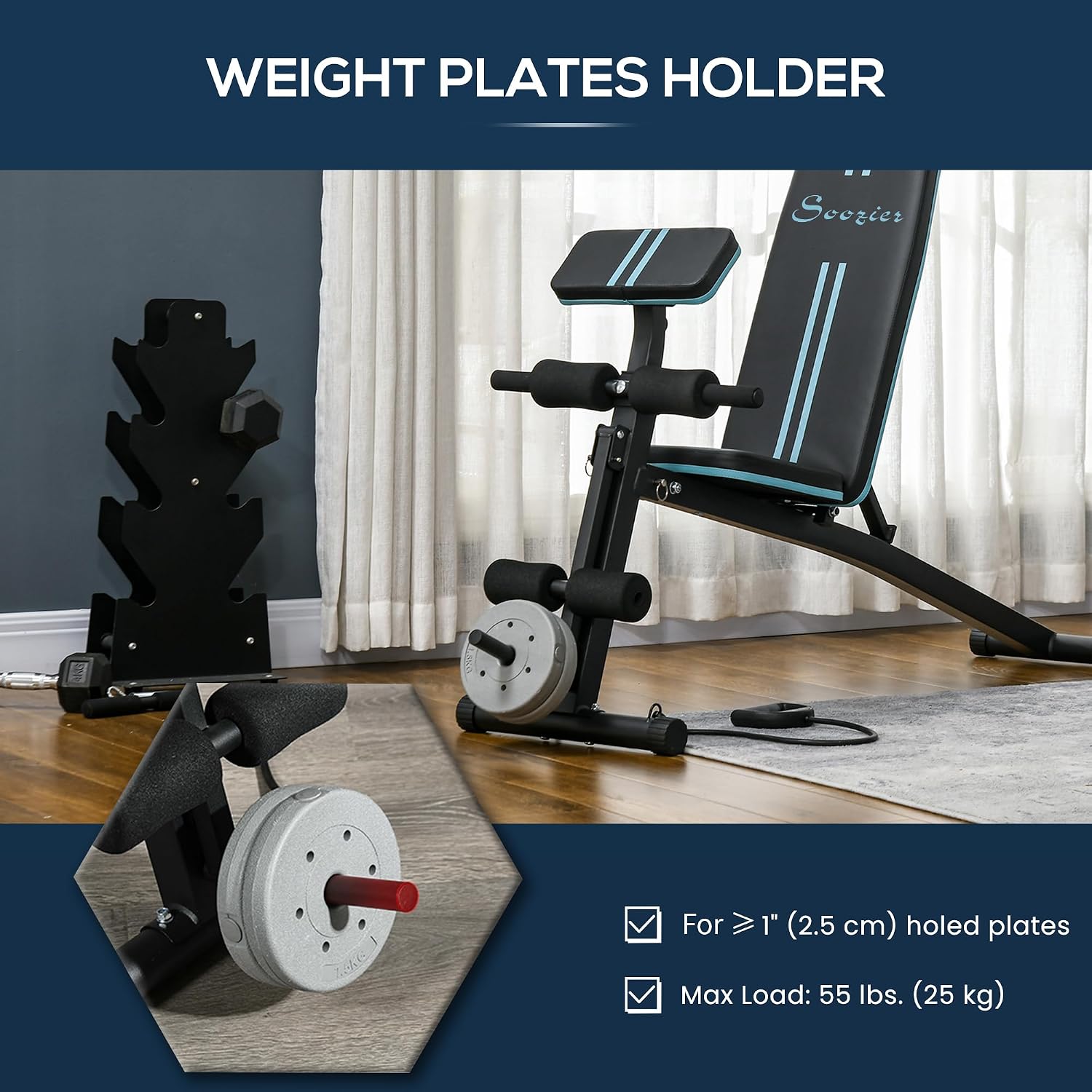 Detalle 2 de Soozier A91-062V00BU Adjustable Weight Bench, Foldable with 7 Incline Positions