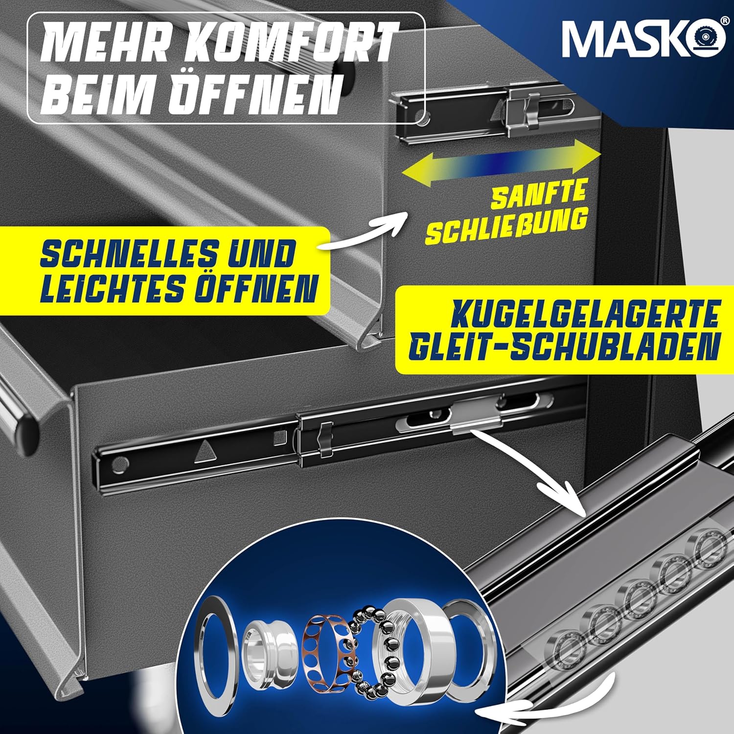 Thumbnail 2 de MASKO Werkstattwagen inkl. Koffer mit 9 Fächern, abschließbar – mobiler Werkzeugwagen aus massivem Metall (Schwarz/Grau)