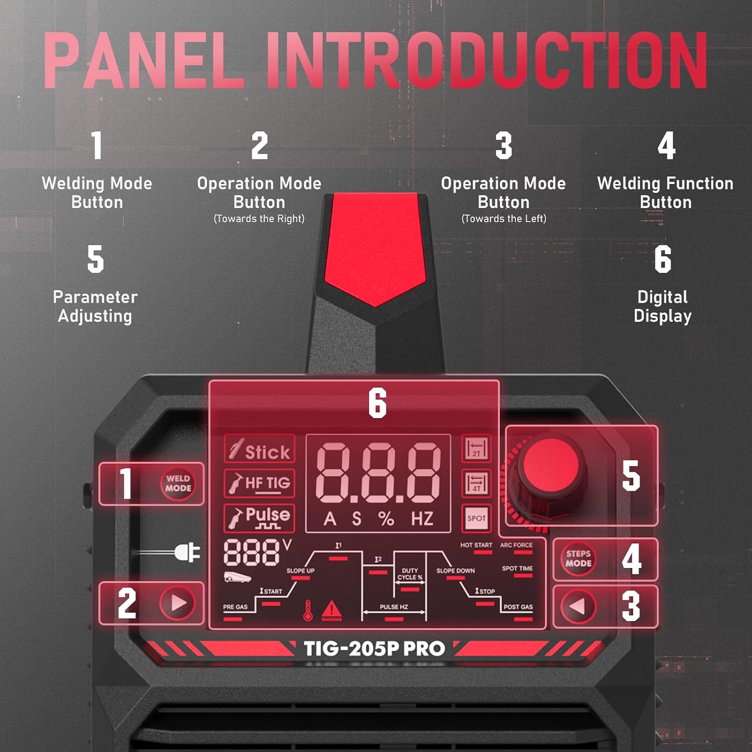 Detalle de YESWELDER Saldatrice TIG 200Amp Pulse LED