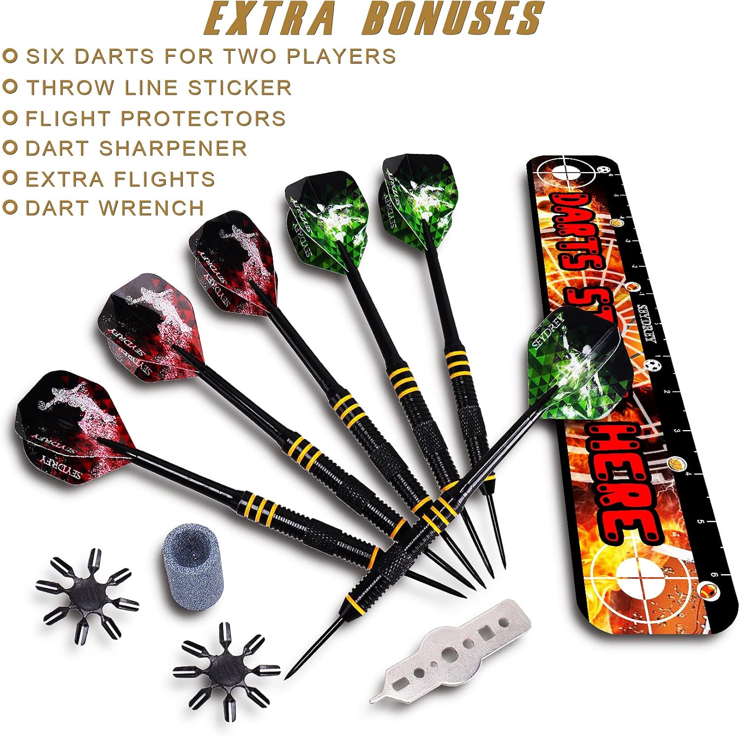 Thumbnail 4 de Seydrey Dart Board Set: Steel Dartboard with 6 x 20g Steel Tip Darts, 12 Flights and Throwing Line