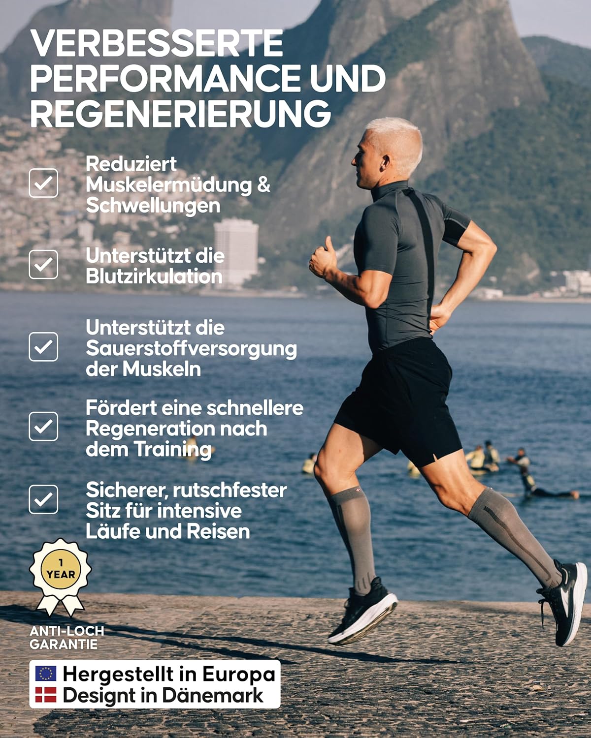 Thumbnail 2 de DANISH ENDURANCE 1 Paar Kompressionsstrümpfe 21–26 mmHg (Laufen & Sport) für Herren und Damen