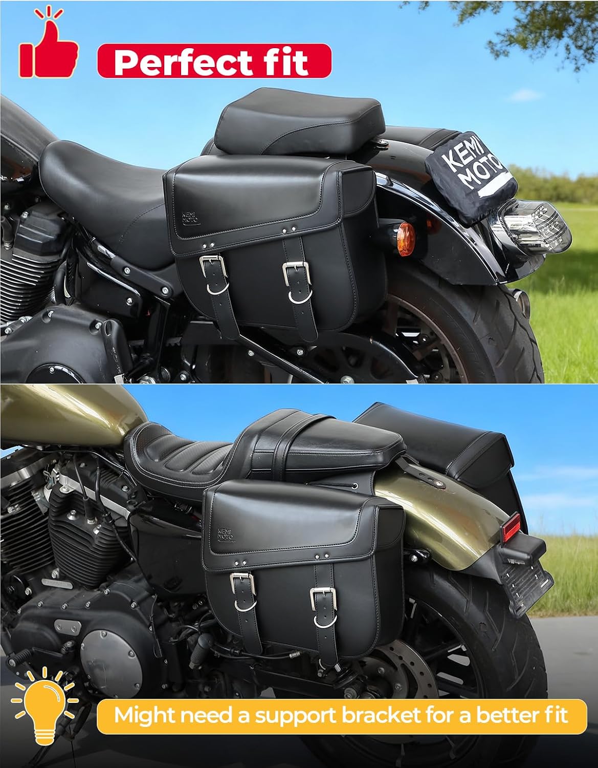 Detalle 2 de KEMIMOTO Motorcycle Saddlebags 30L PU Leather Saddle Bags (Universal Fit) — Black