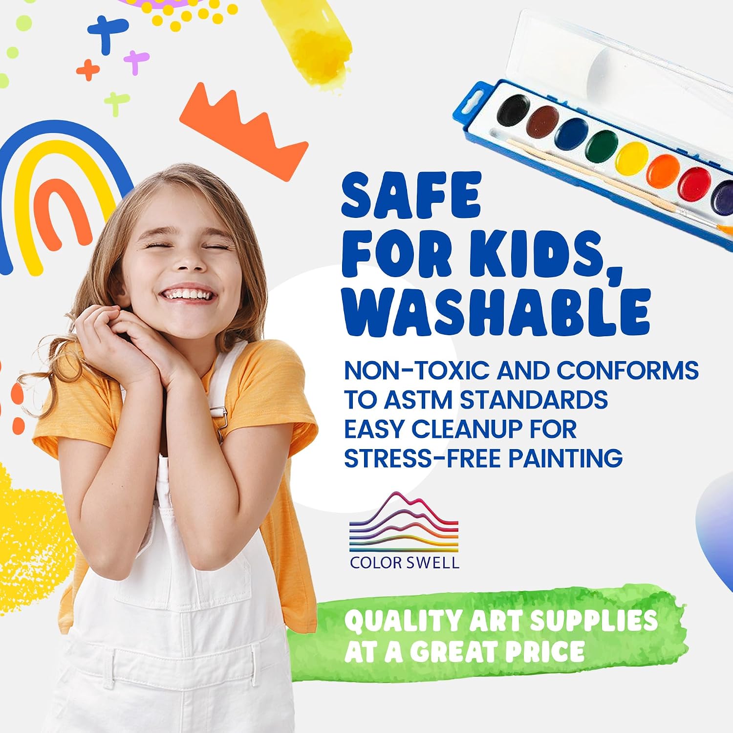 Thumbnail 2 de Color Swell Bulk Watercolors Pack with Wood Brushes - 36 Sets of 8 Washable Colors