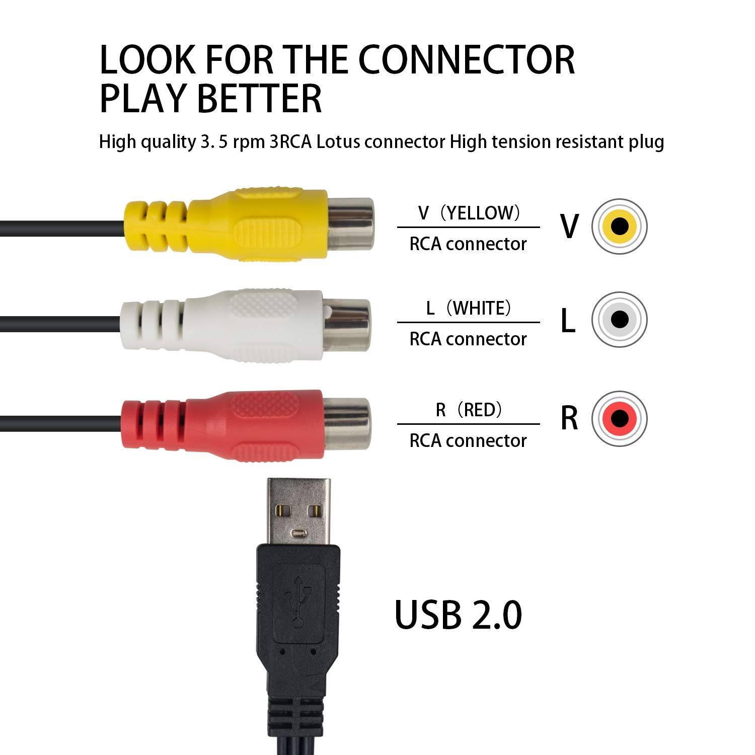 Thumbnail 3 de Duttek câble USB vers RCA USB 2.0 (mâle) vers 3 RCA femelles, 25 cm — adaptateur de capture audio/vidéo