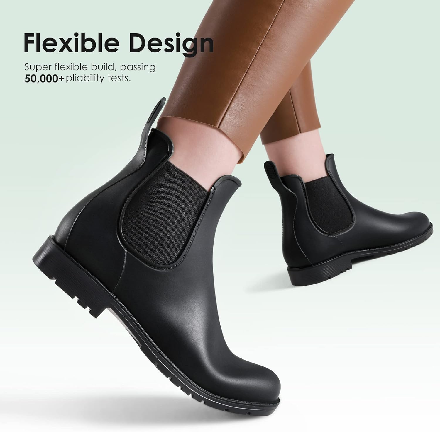 Detalle 2 de DREAM PAIRS Stiefel Damen – Gummistiefel Chelsea Boots, halbhoch, PVC wasserdicht