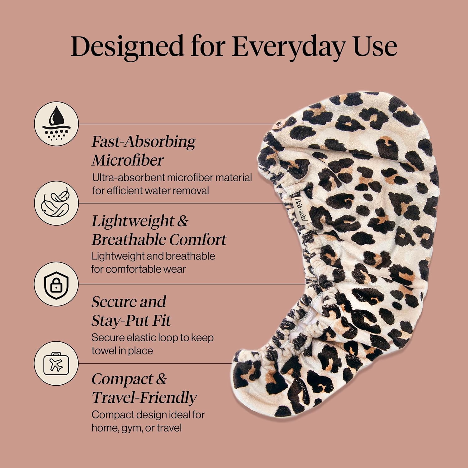Thumbnail 2 de Kitsch Microfiber Hair Towel Wrap for Women – Leopard