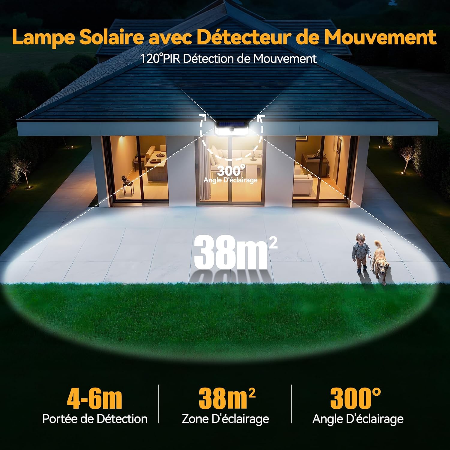 Thumbnail 5 de TECKNET Lampe solaire extérieure 4200 lm, détecteur, 300°
