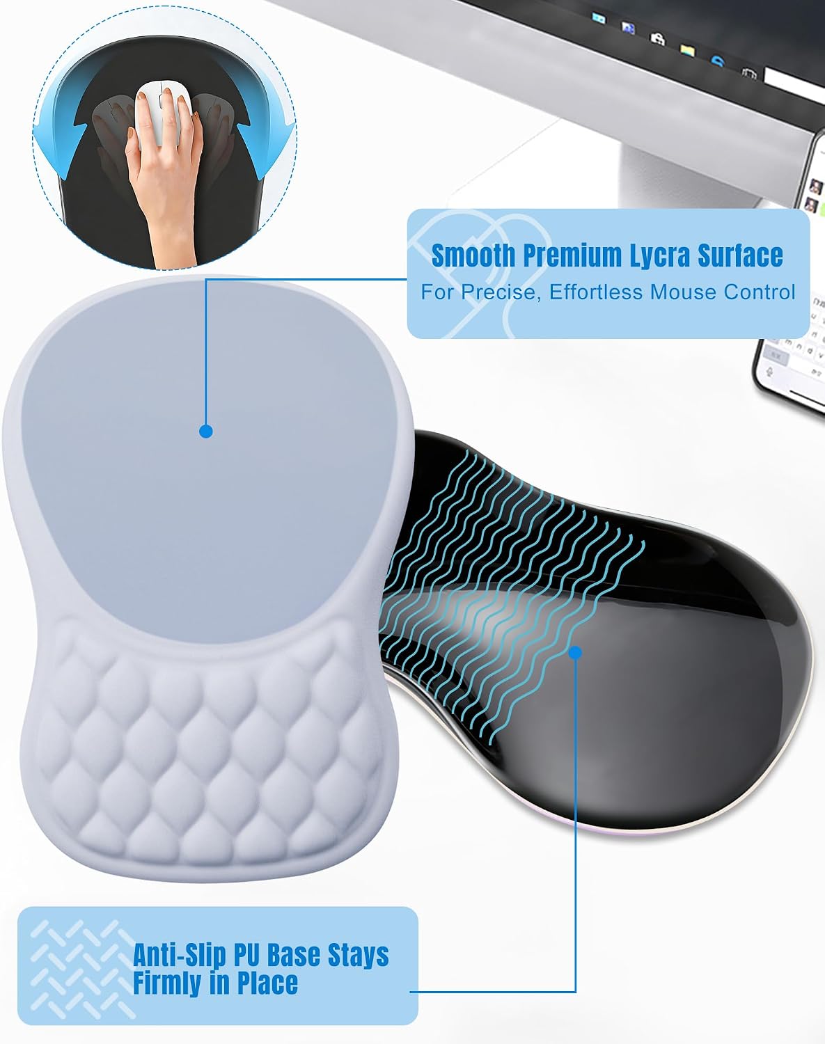 Thumbnail 4 de PVIPCZ Ergonomic Mouse Pad with Memory Foam