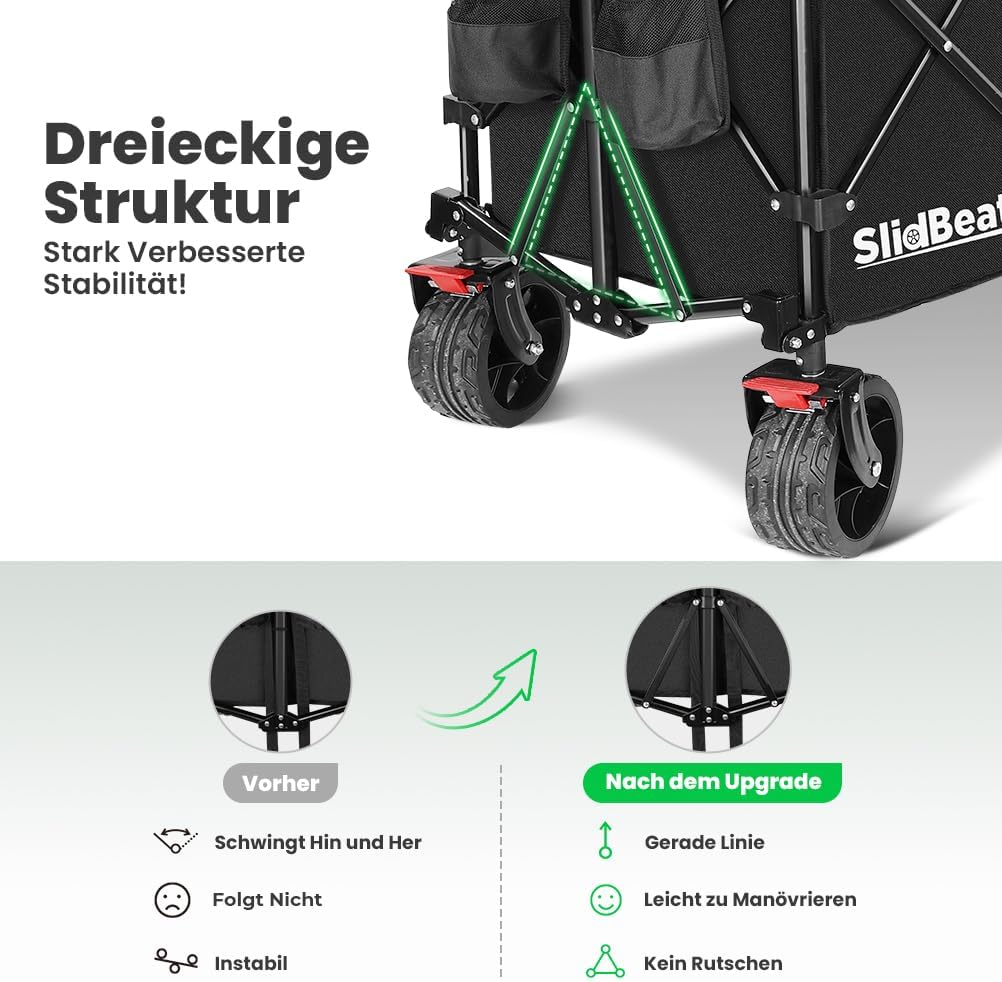 Thumbnail 6 de SLIDBEAT XXXL Faltbarer Bollerwagen mit Bremsen – 300L, 226 kg Tragkraft, Große Räder