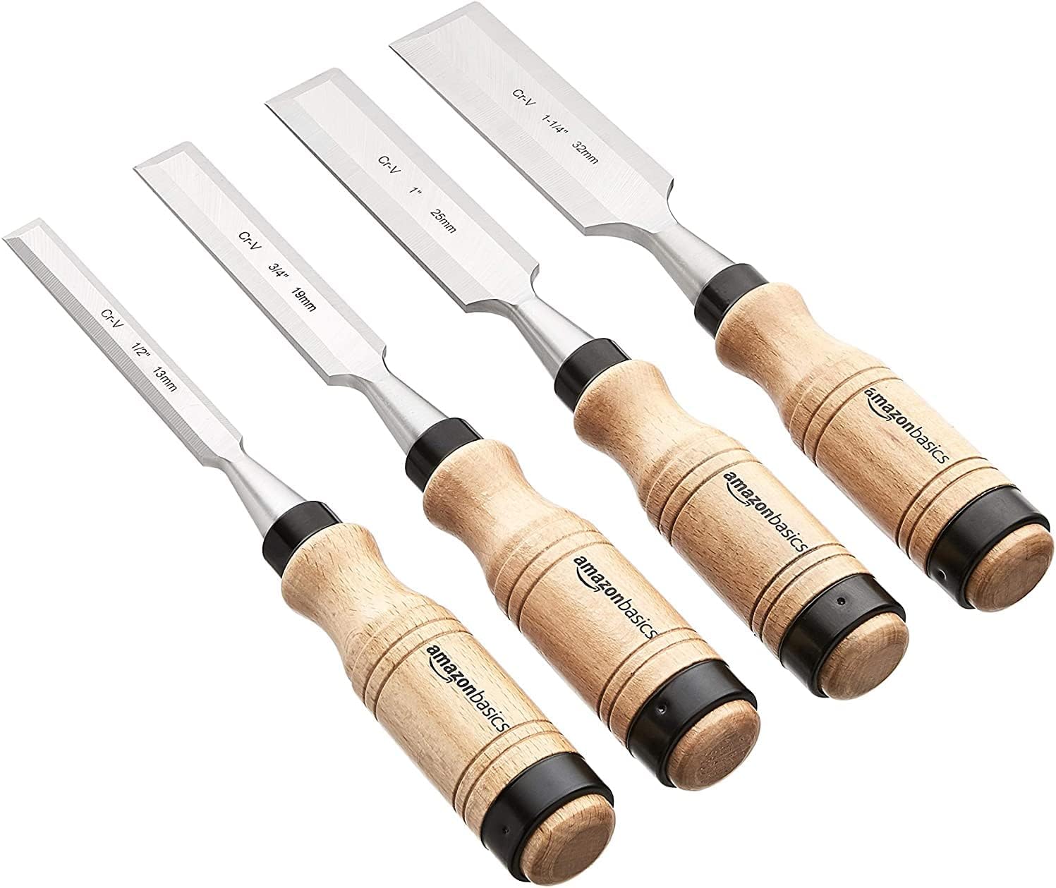 Thumbnail 1 de Amazon Basics 4-Piece Sturdy Chrome Vanadium Woodworking Chisel Set (½ to 1¼ inch) with Wooden Handles