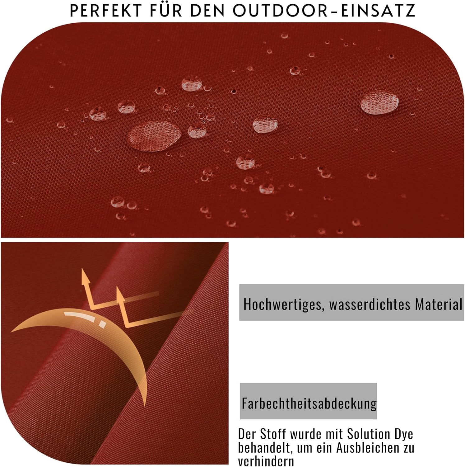 Detalle de PRIMEPATIO Stuhlkissen 45x45 cm – 2er Set für den Außenbereich, wasserdicht, Memory-Schaum, Ziegelrot