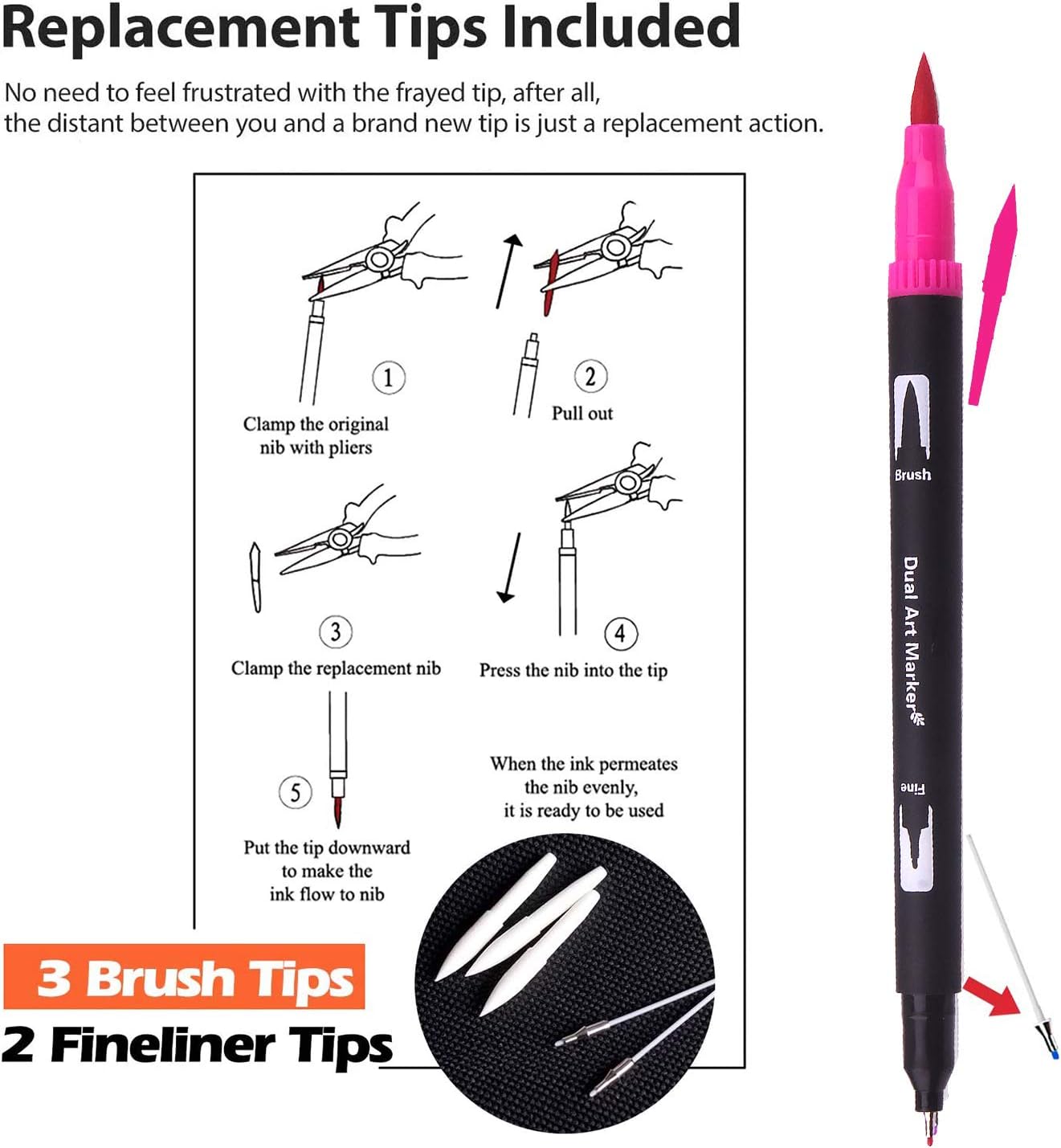 Detalle de Vozuna 120 Colouring Pens dual tip fineliner & brush marker set with black case