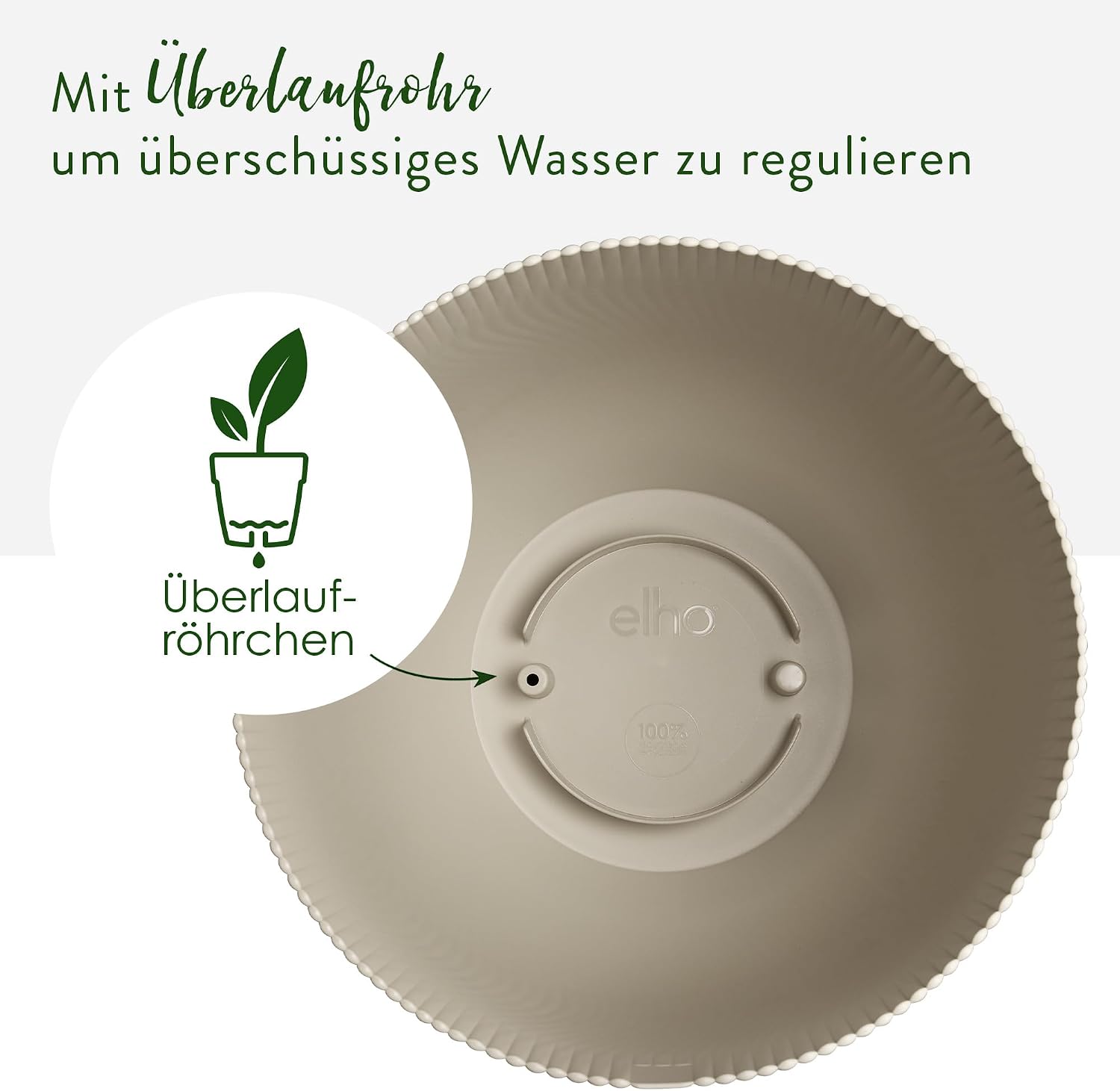 Detalle 2 de elho Sereh Rund 47 – Blumentopf für Innen und Außen, 100% recyceltes Plastik, Ø 47 cm x H 40,1 cm