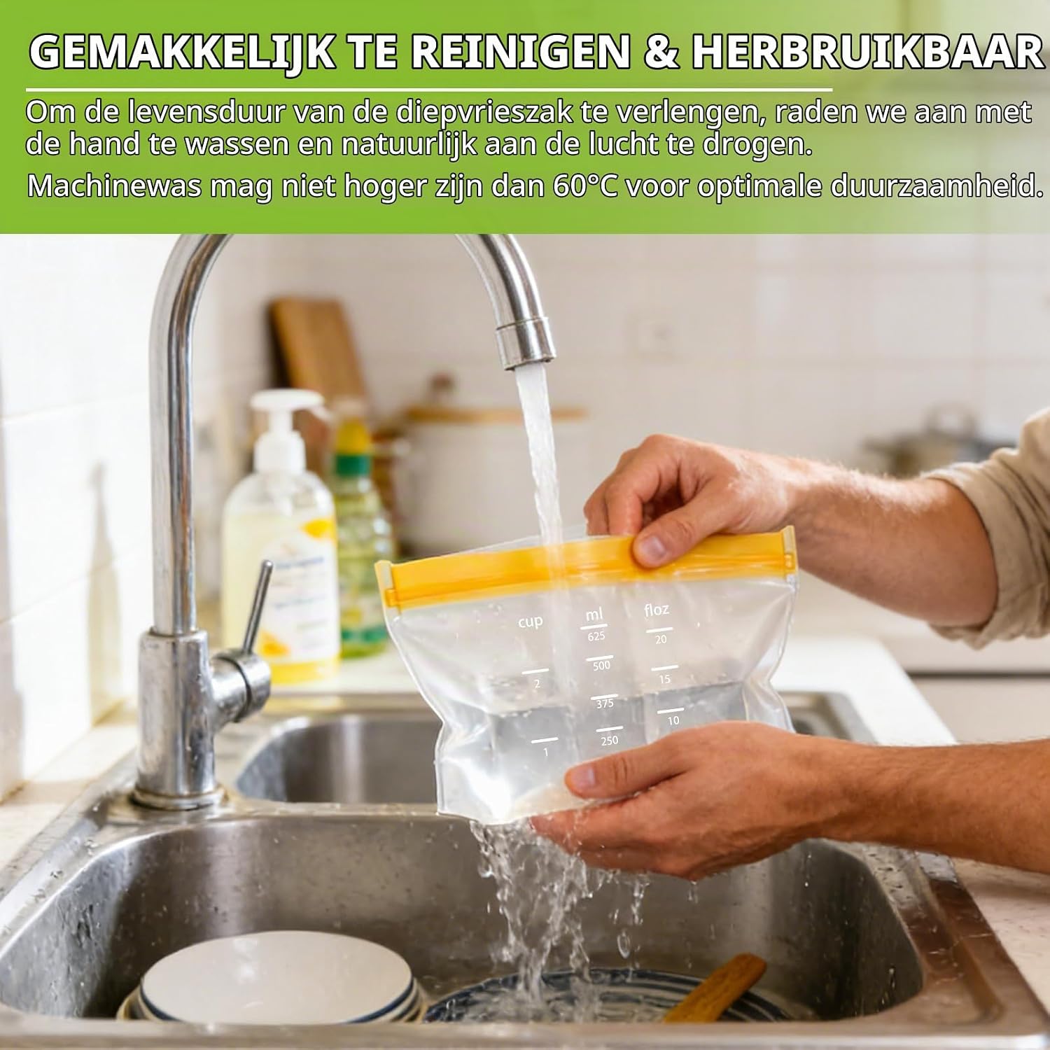 Thumbnail 6 de Connextion herbruikbare diepvrieszakjes, 24 stuks in 3 formaten met staande bodem