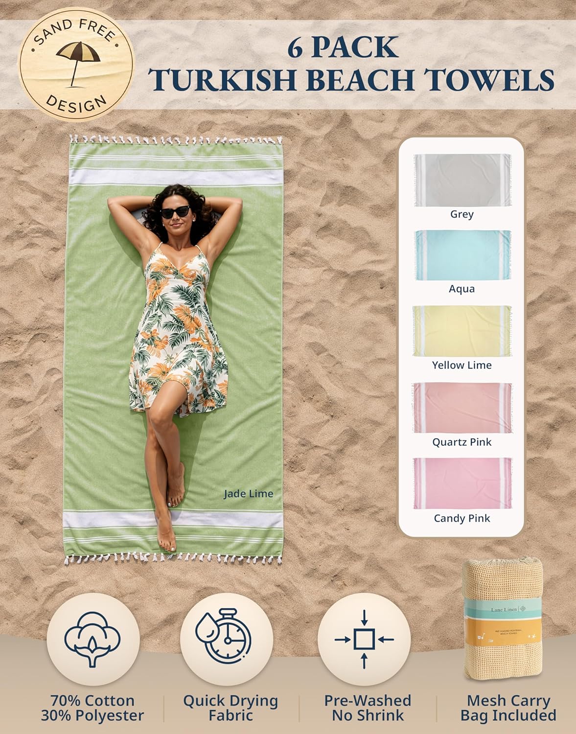Detalle de LANE LINEN Turkish towels, set of 6