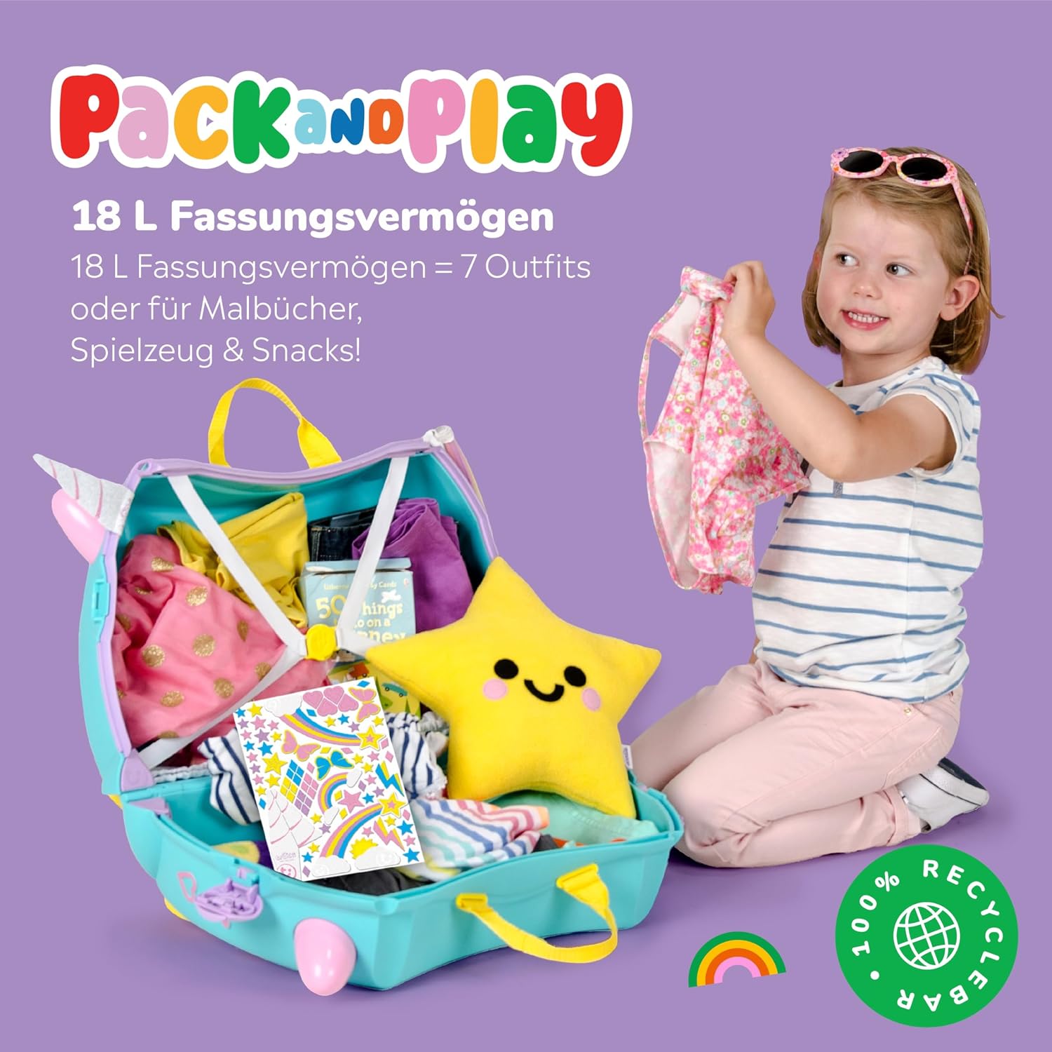 Detalle de Trunki Der originale Kinderkoffer zum Draufsitzen – 18-L Handgepäck Koffer
