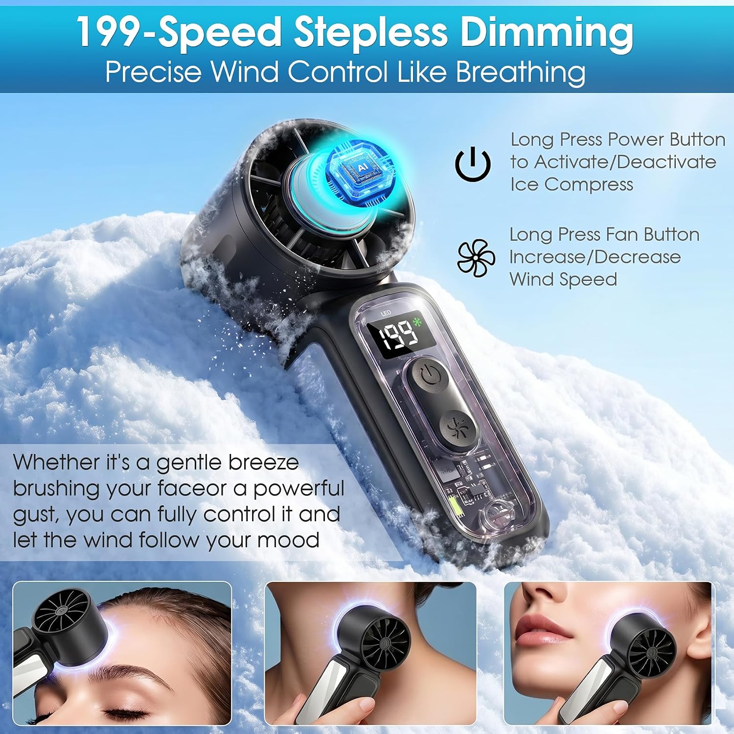 Thumbnail 3 de GlobalCrown Portable Handheld Fan 3600mAh with LED Torch