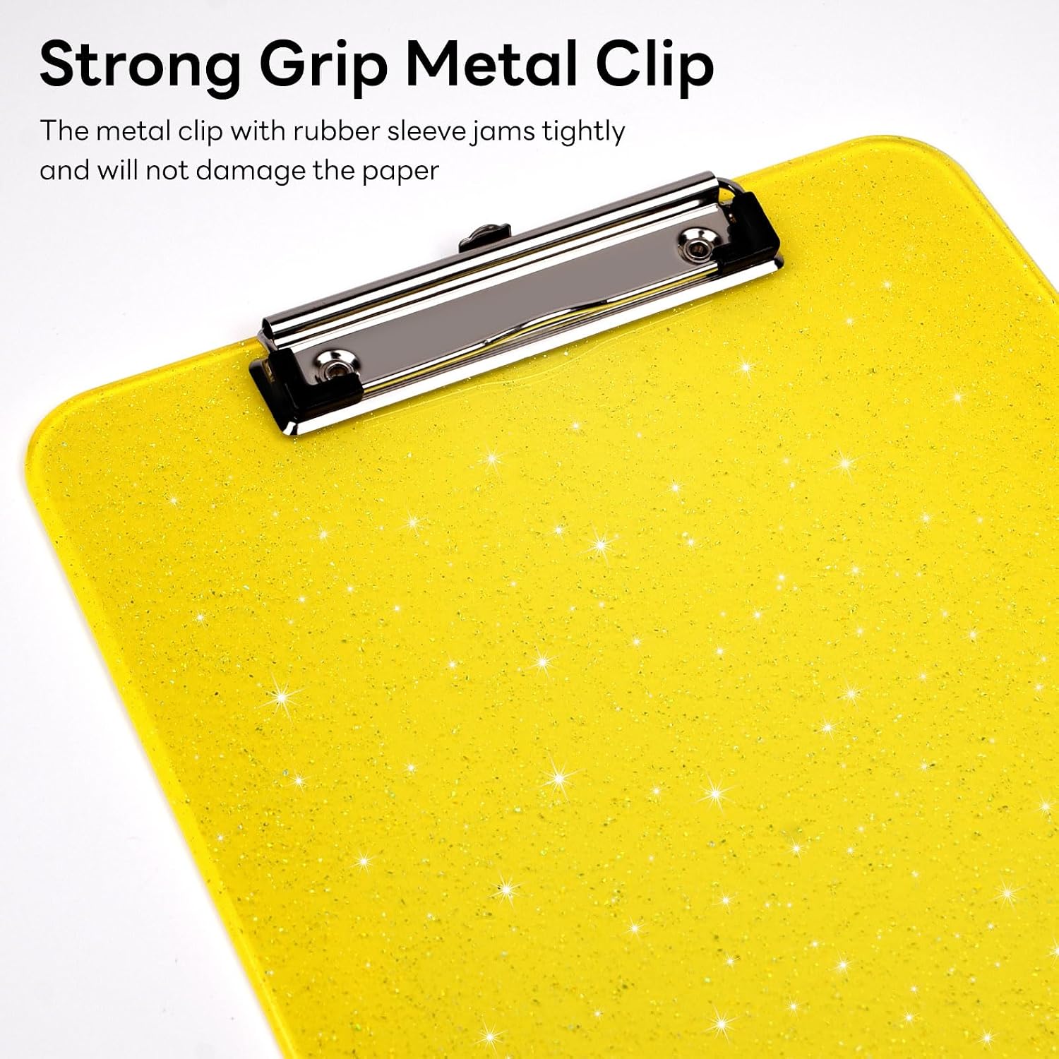 Detalle de Zoenley Yellow Glitter Clipboard for Letter and A4 Sheets, 80-Sheet Clip