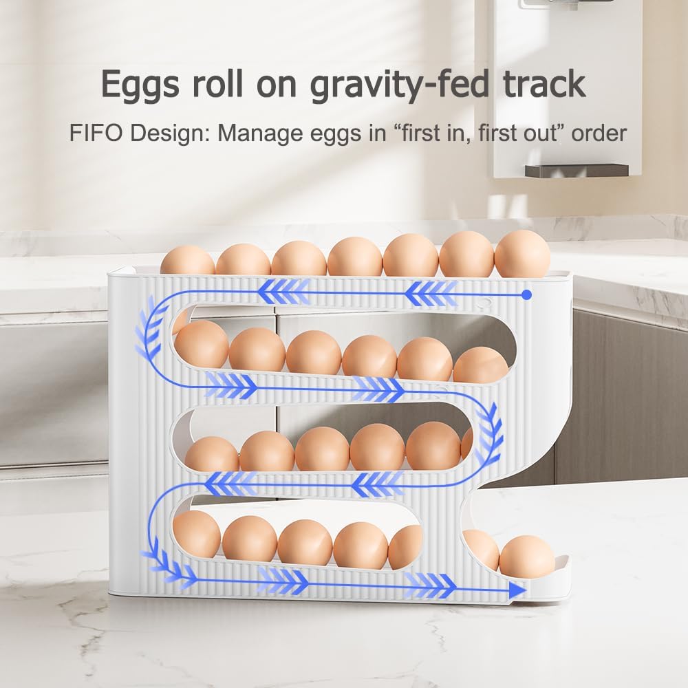 Thumbnail 2 de Sotfamily FIFO Egg Holder, 28-Egg Refrigerator Organizer with Auto-Rolling Design