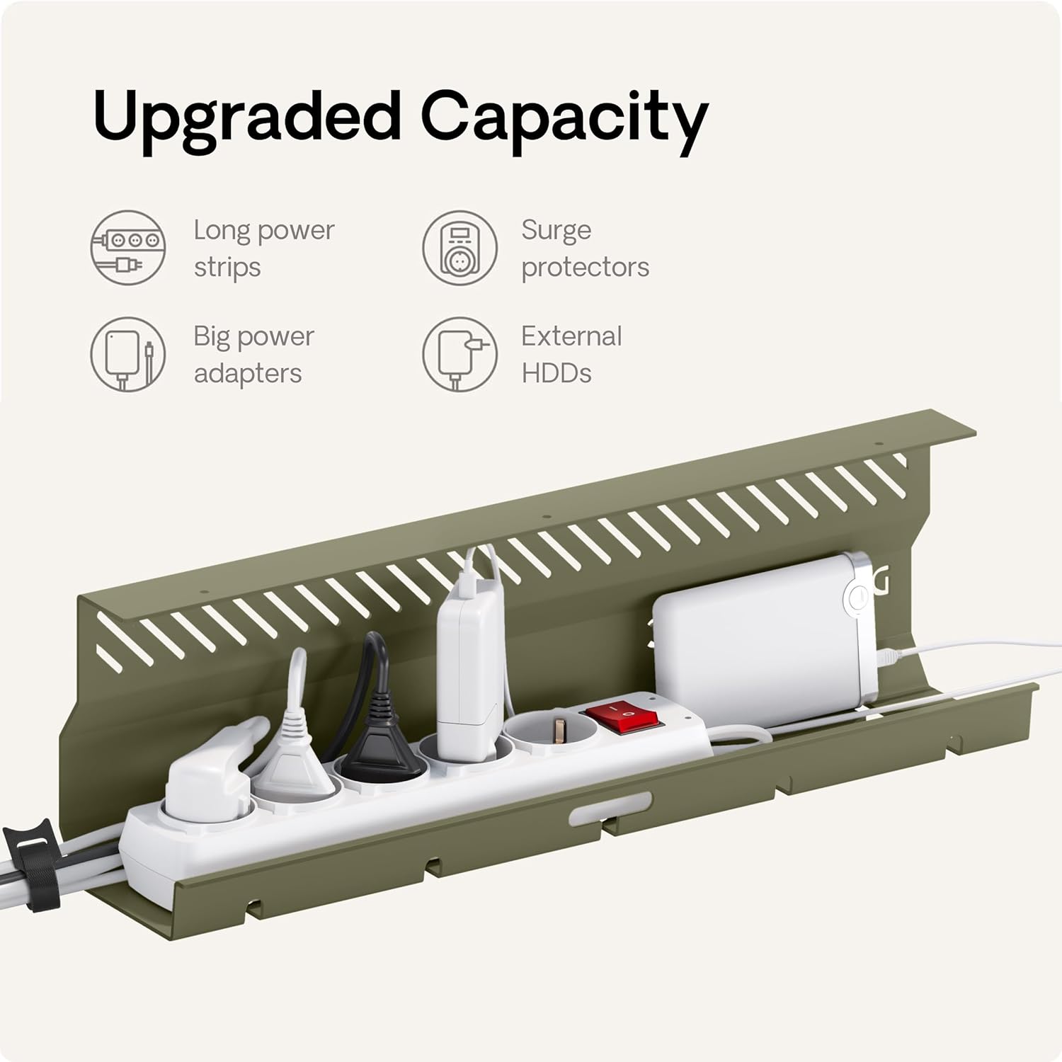 Thumbnail 2 de Desktronic Cable Duct Desk Light Green set of 2 (stainless steel cable management with 5 cut-outs)