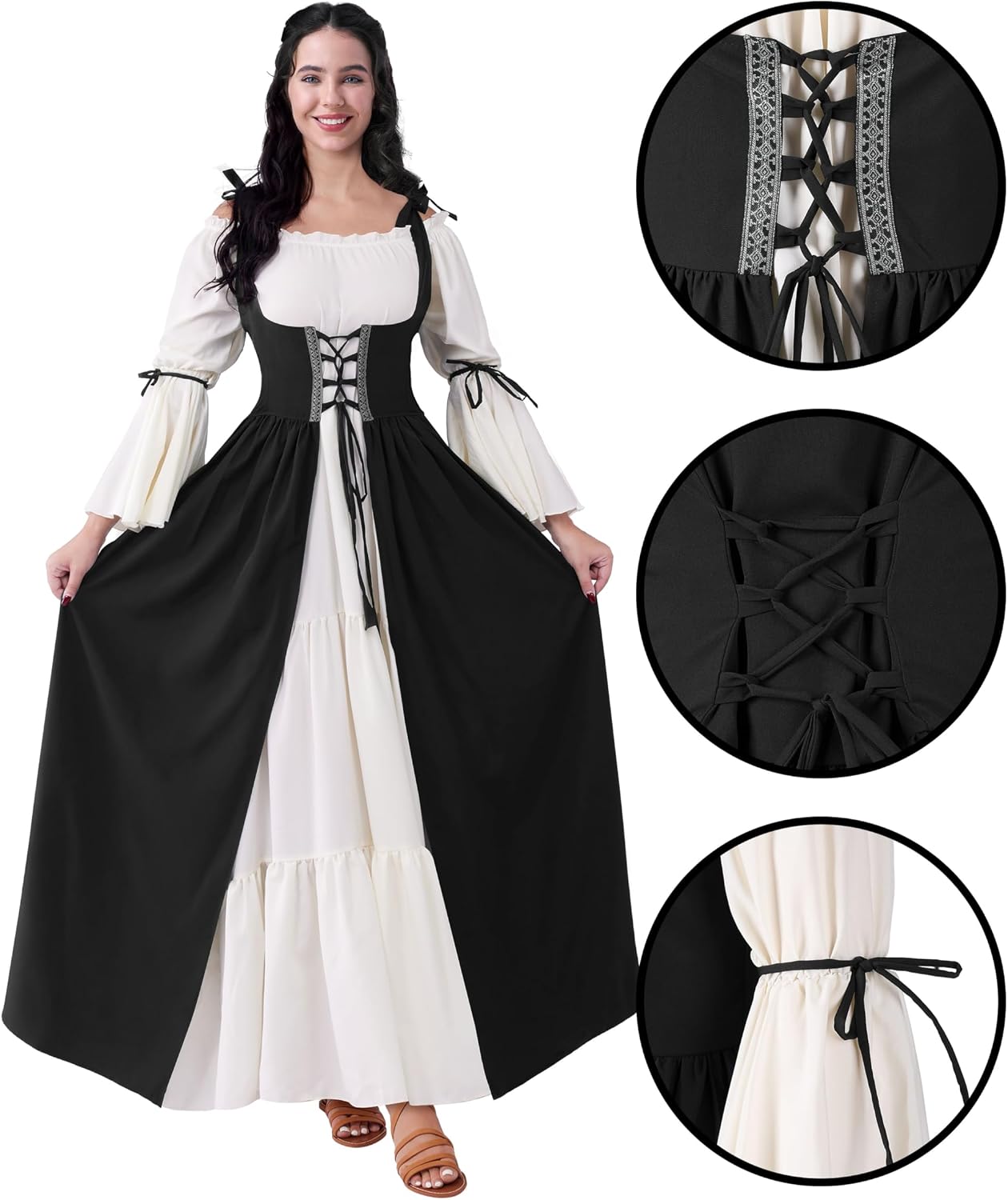 Detalle de Spooktacular Creations Renaissance Costume for Women, Chemise Dress with Lace-Up Details