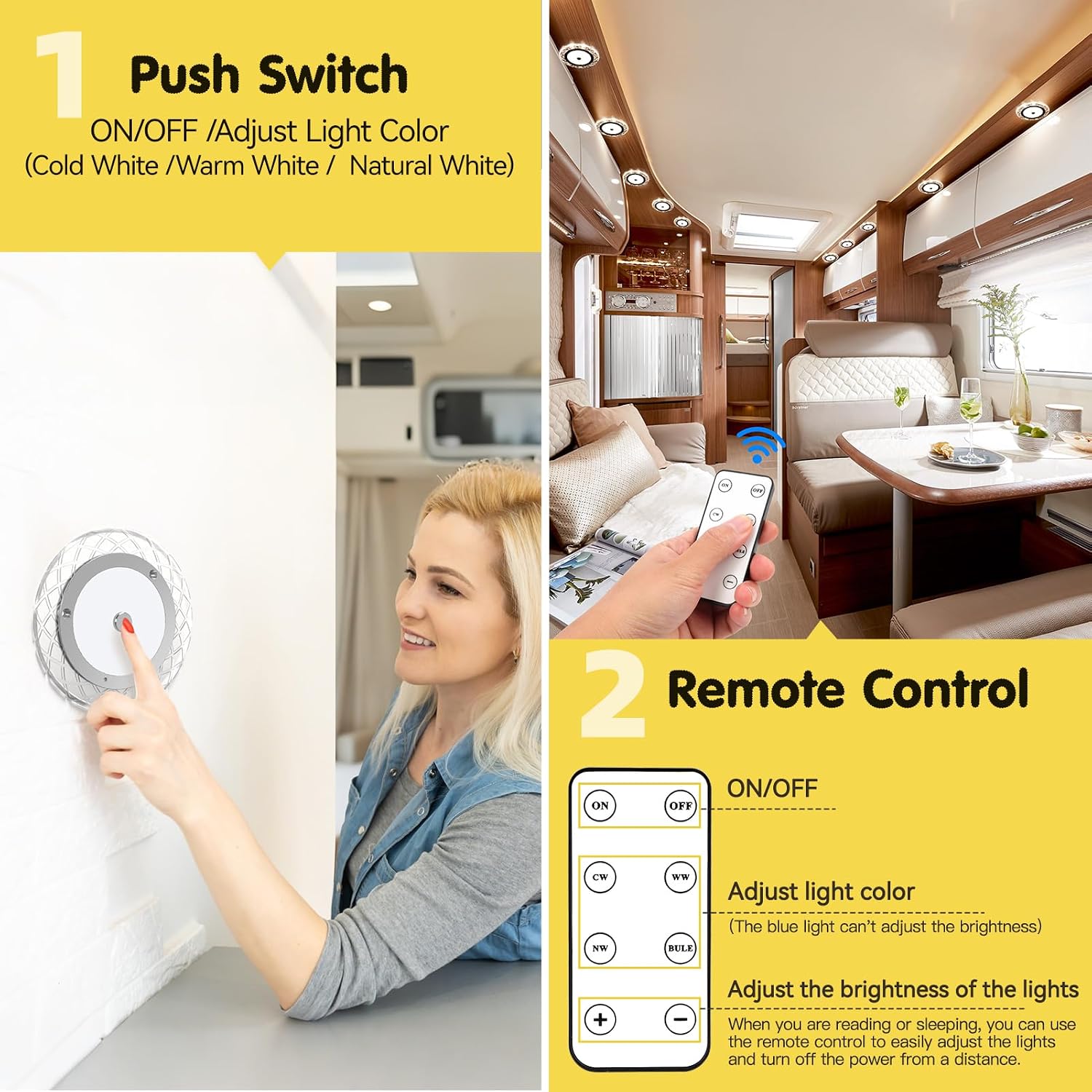 Detalle de Kriogor 12V LED Ceiling Light with Remote Control – 4 Colour Modes for Caravans, RVs and Boats