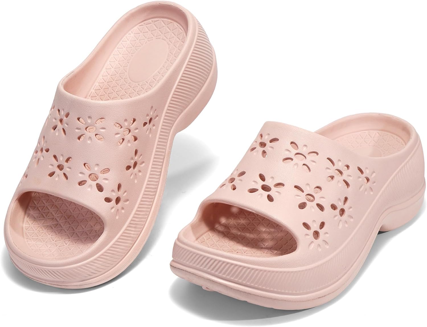 Thumbnail 6 de JOMIX Claquettes Femme Antidérapantes à Semelle Épaisse en EVA, Sandales Florales Plateforme 6,3 cm