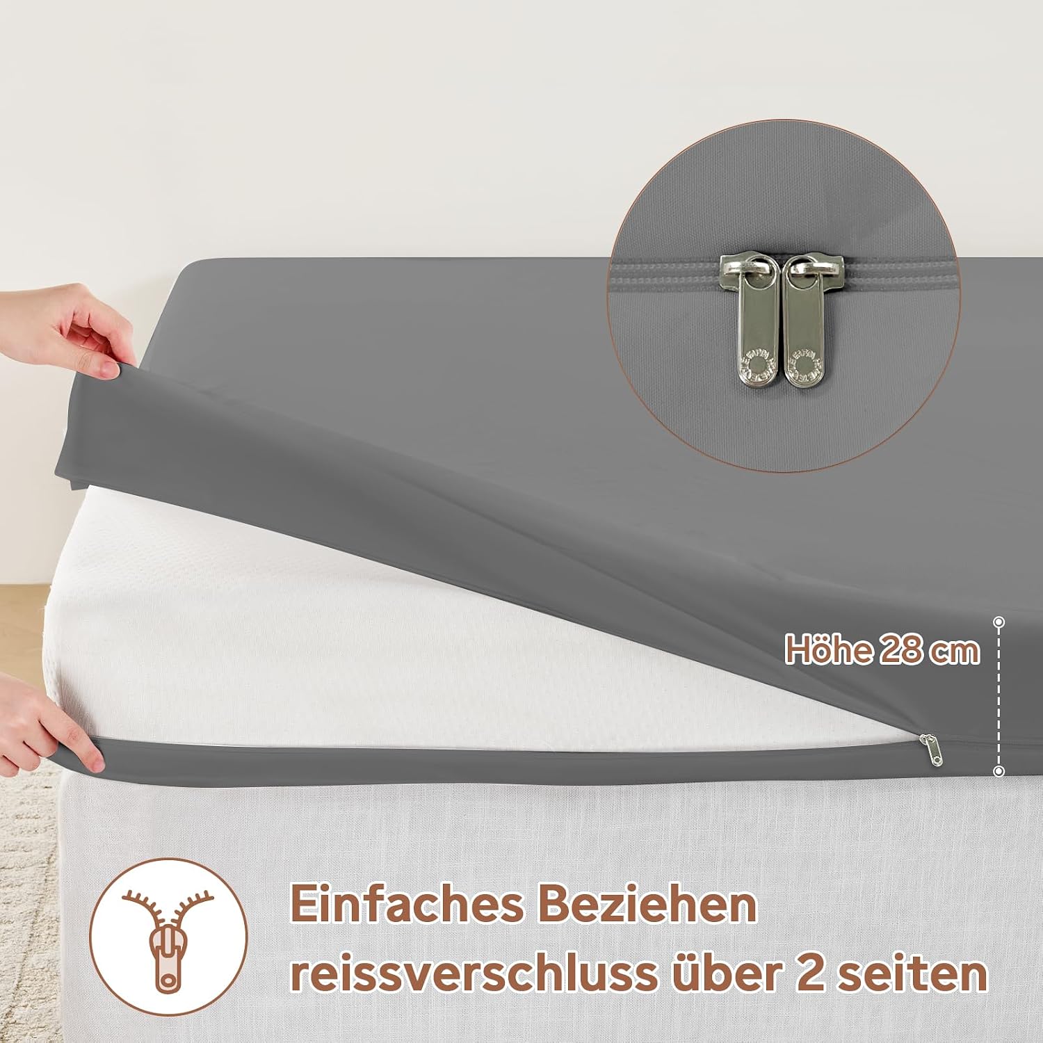 Thumbnail 2 de mafudoxi Milbenbezug Matratze 90x200x28cm – Premium, wasserdichter Matratzenschutz mit dreiseitigem Reißverschluss