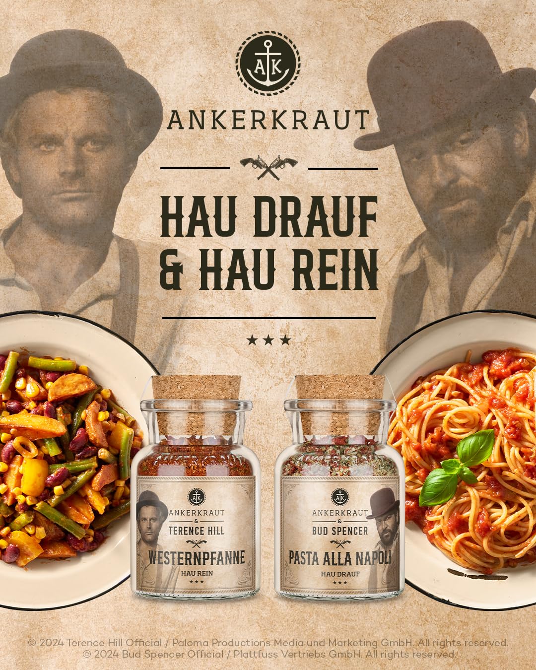 Detalle de Ankerkraut Bud Spencer & Terence Hill Bagaluten Gewürz-Box – Westernpfanne & Pasta alla Napoli (195 g Inhalt)