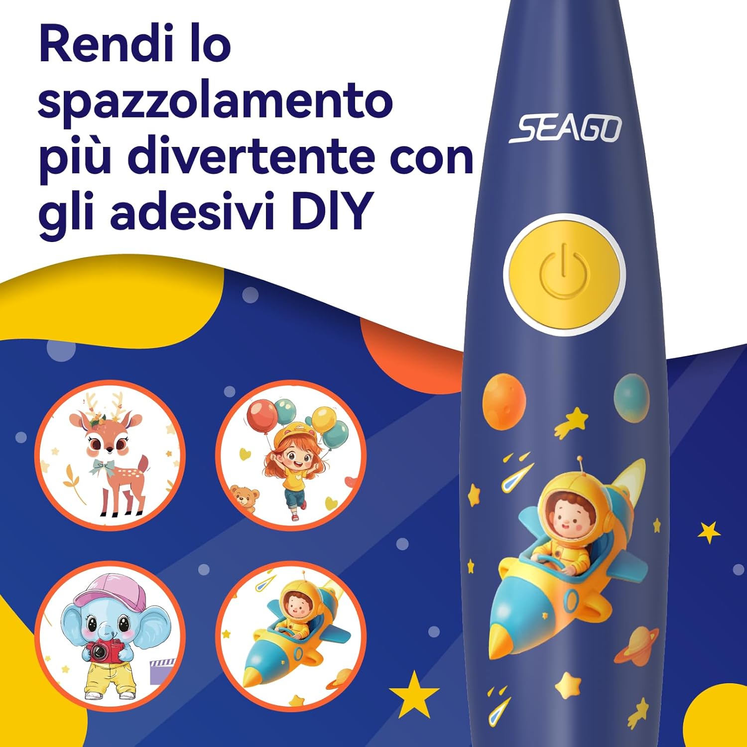 Thumbnail 1 de Seago SG-2159 spazzolino elettrico per bambini (0-6 anni) ricaricabile con 8 testine morbide, LED colorati e timer 2 minuti
