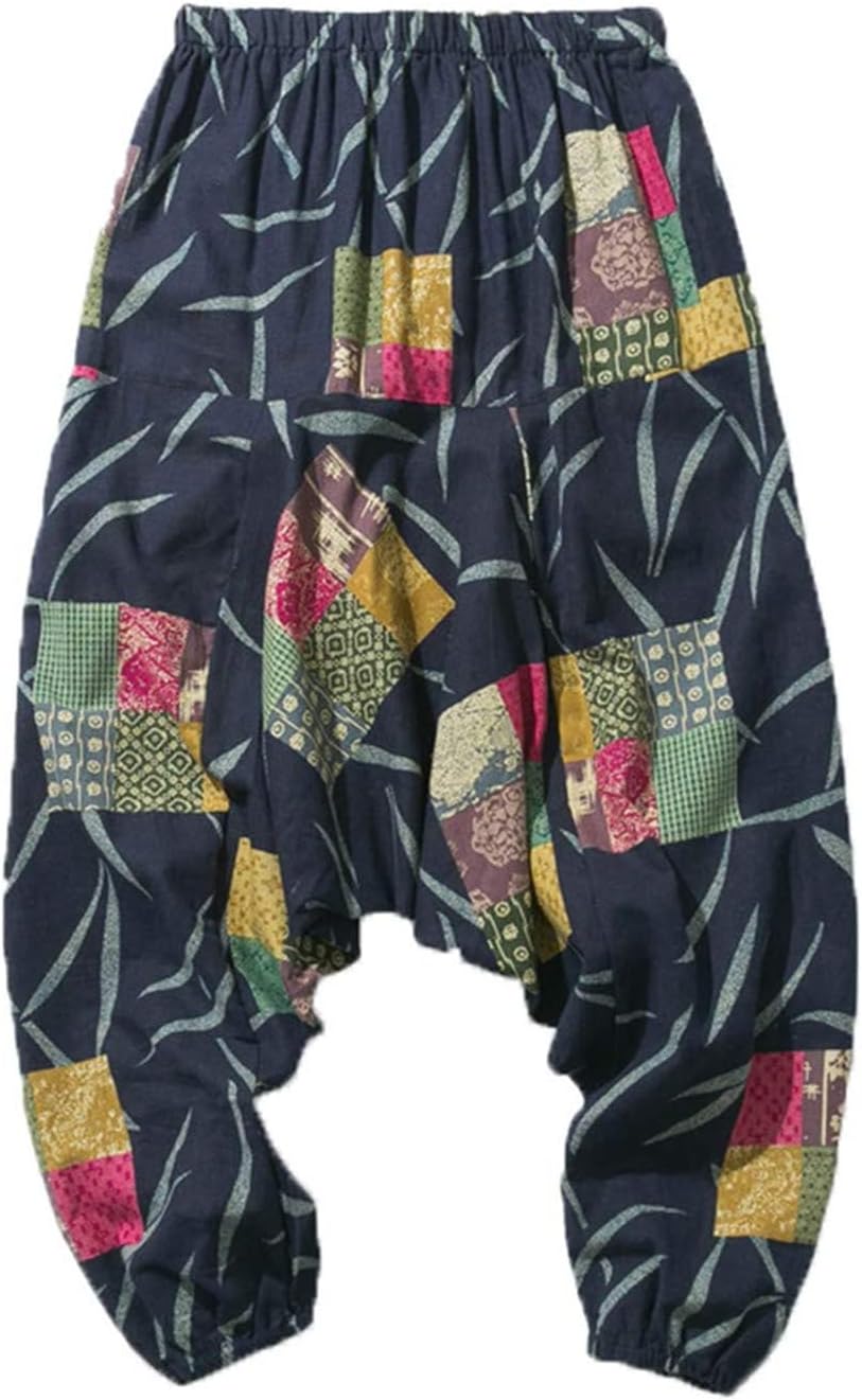 Thumbnail 4 de perdontoo Men’s Casual Harem Pants with Fancy Print – Elastic Waist, Soft Cotton, Wide-Leg Comfort