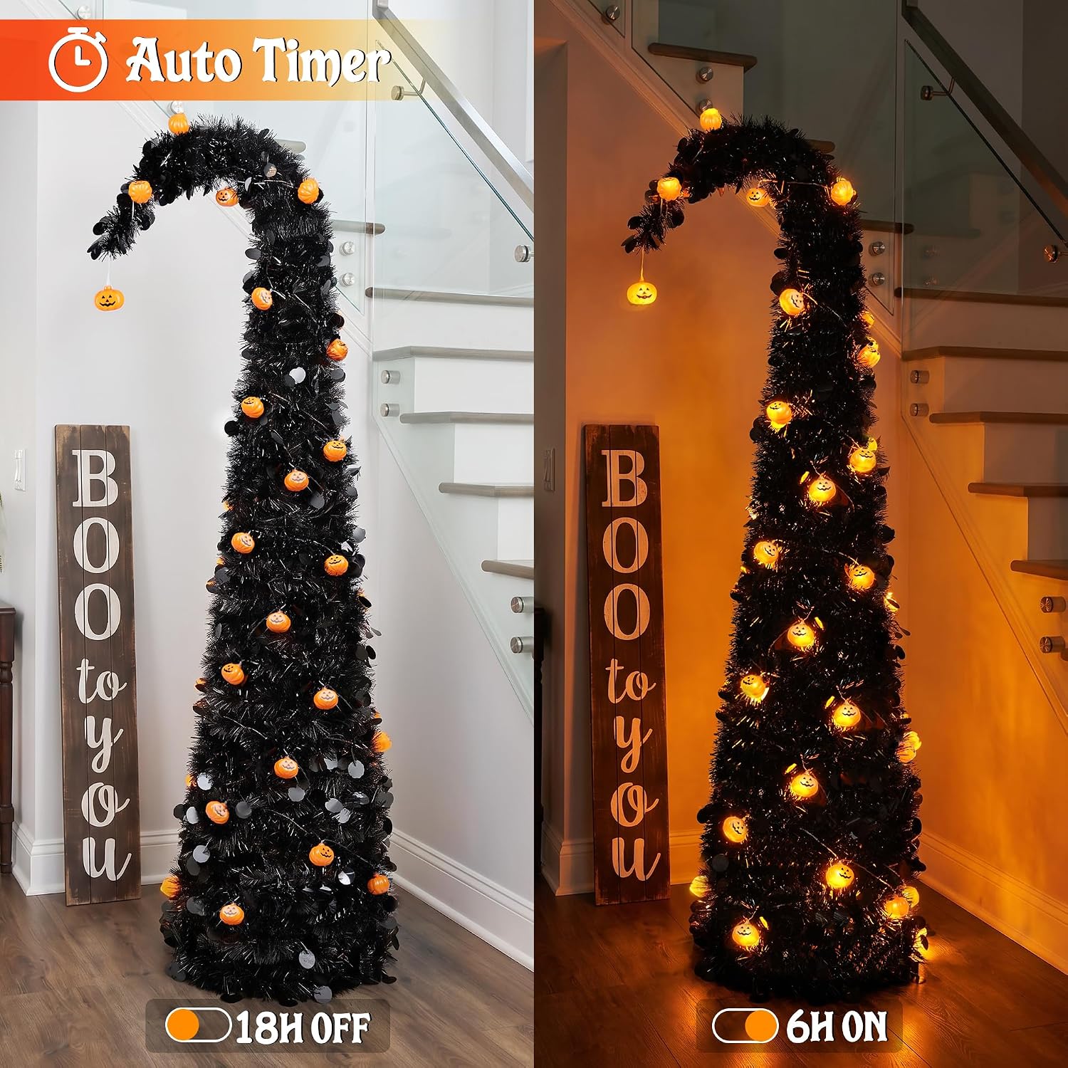 Detalle de Brizled 5-Foot Black Halloween Tree with Pop-Up Design and Battery-Powered Lights