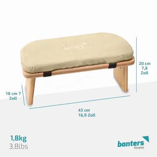 Detalle de banters Meditationsbank aus Bambus Holz – faltbarer Meditationshocker mit Kissen, Sandfarben