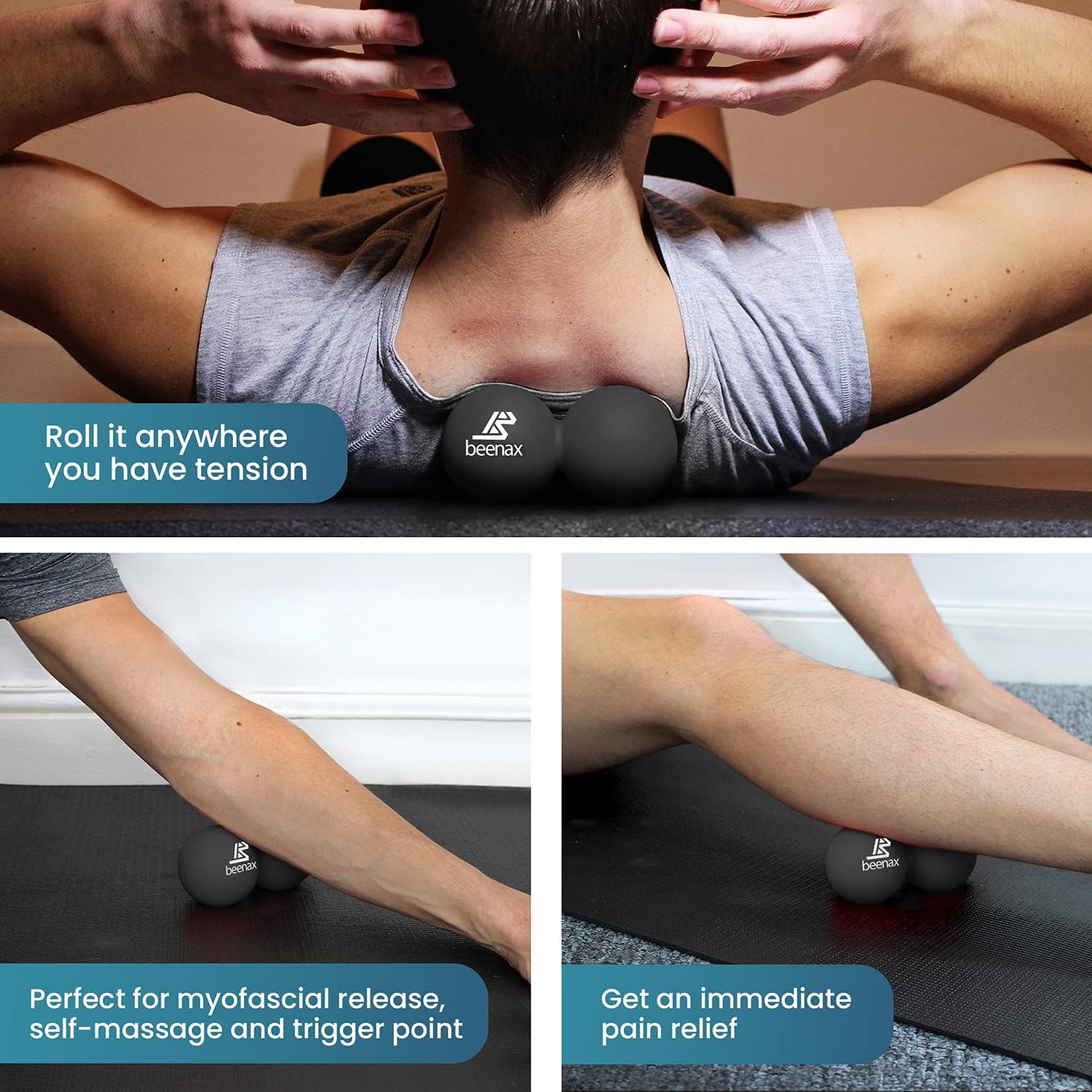 Detalle de Beenax Peanut Massage Ball - Double Lacrosse Ball for Trigger Point Therapy