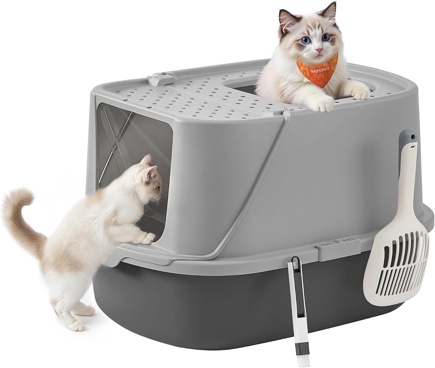 Detalle de Feandrea Katzenklo groß XXL – Katzentoilette mit Deckel, Schaufel und Bürste, bis 15 kg