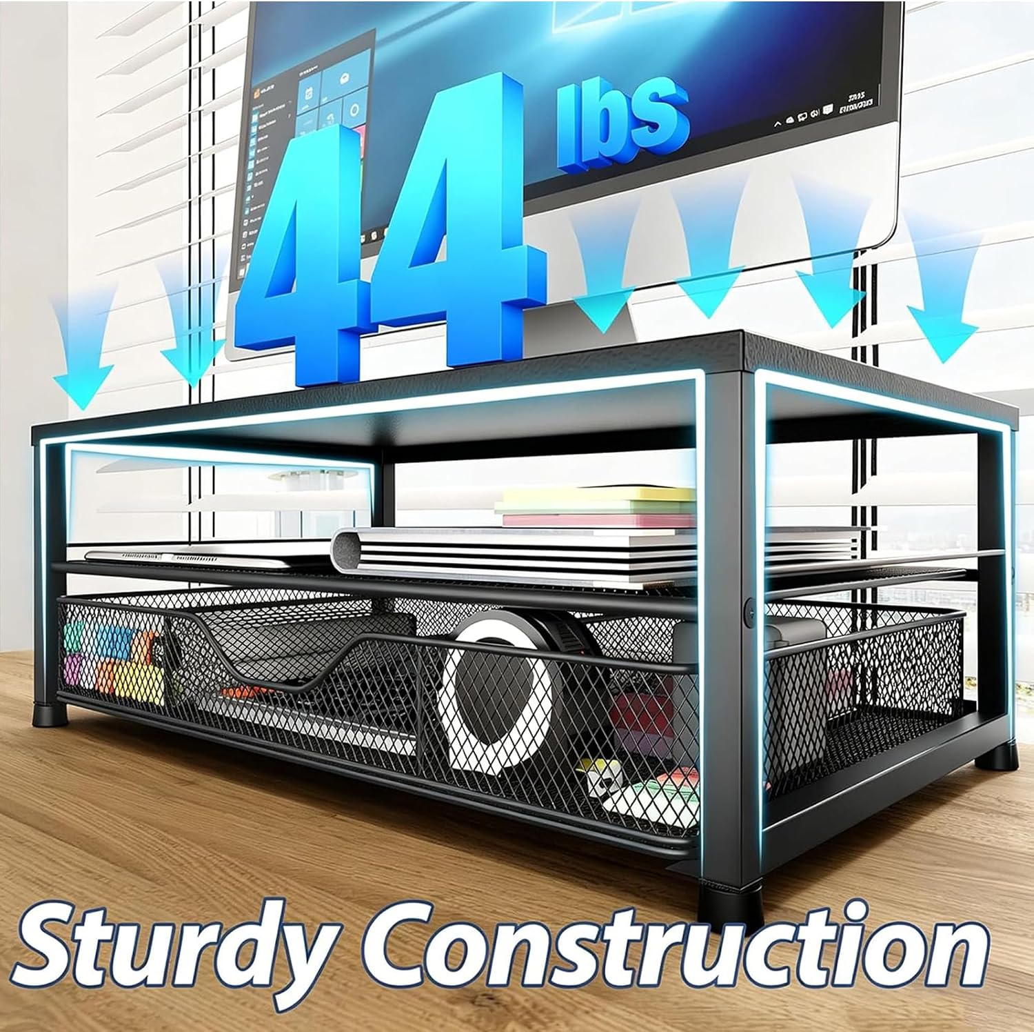 Thumbnail 1 de OPNICE CMS Desk Organizer Monitor Stand with Drawer and Pen Holders, Wood Brown